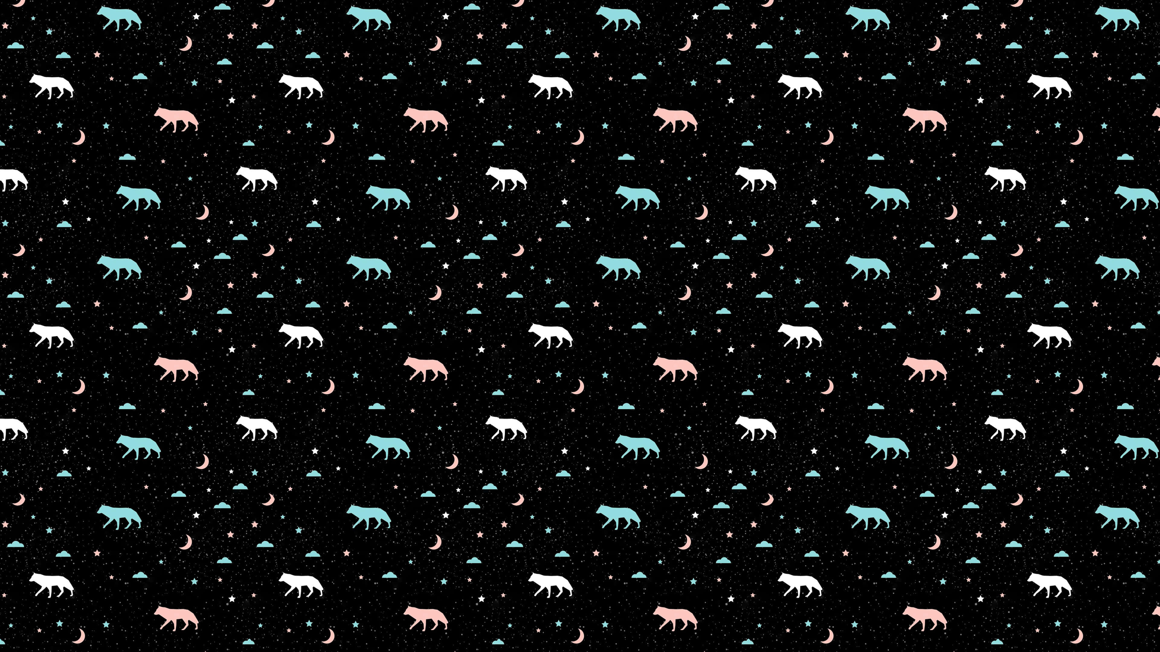 Wolf Pattern, black background, pastel accents, 4K Desktop Wallpaper