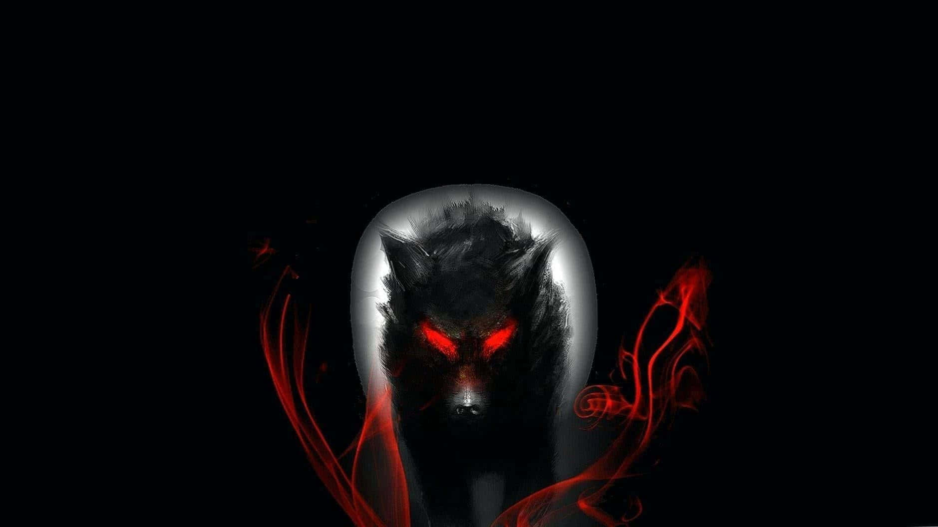 menacing dark wolf, glowing red eyes, dark void, HD Desktop Wallpaper