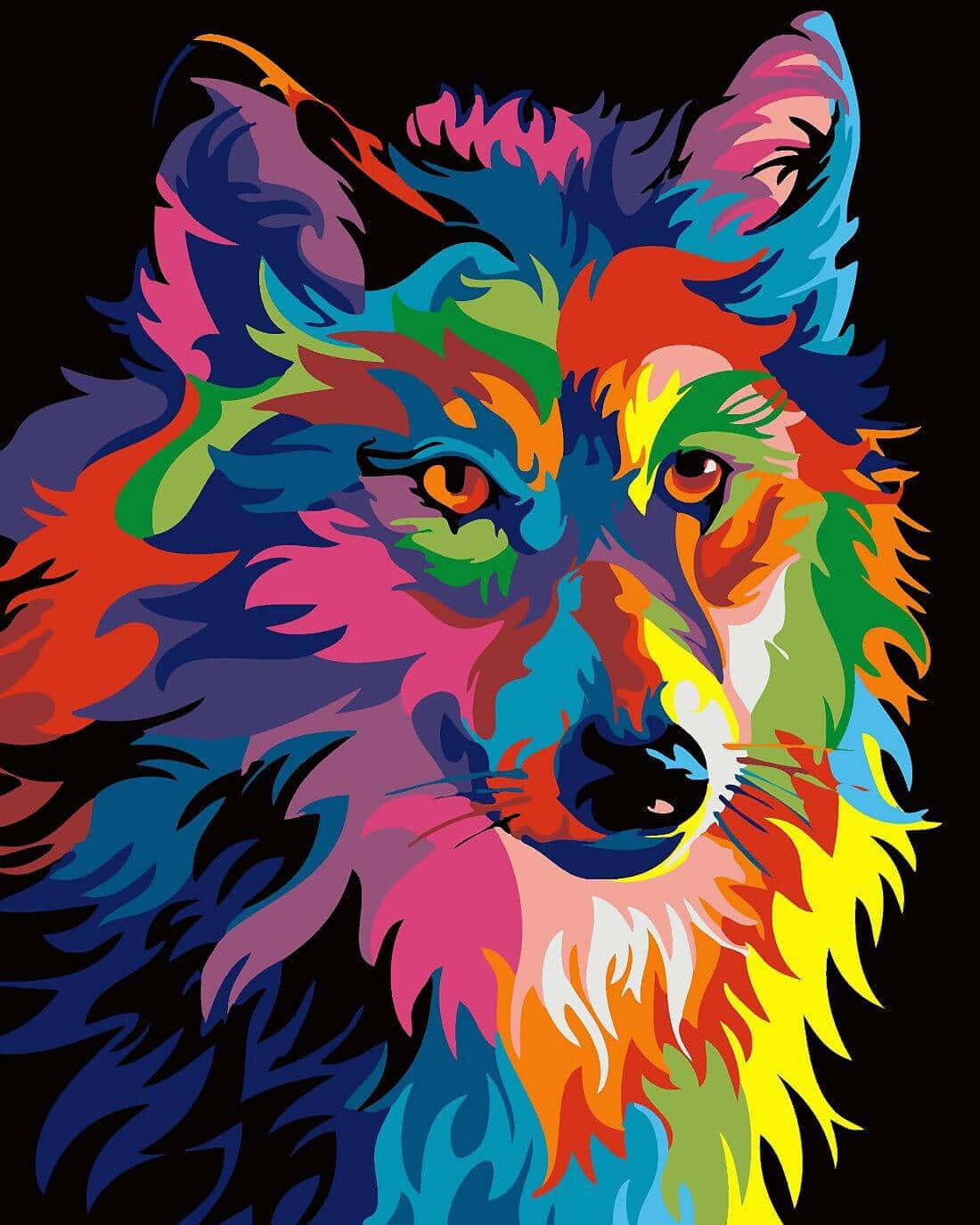 wolf art, electric rainbow fur, black background, HD Phone Wallpaper