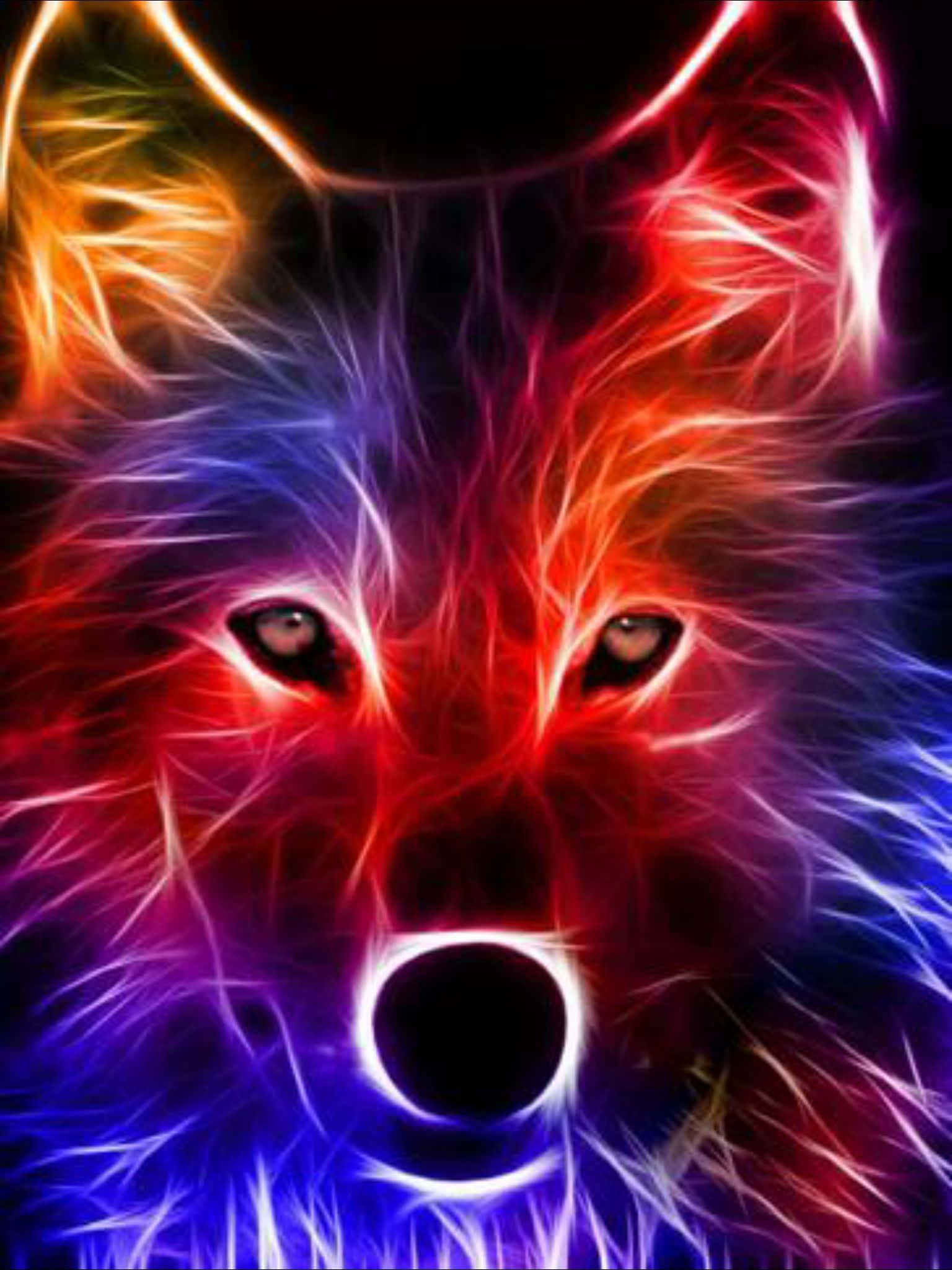 pink wolf, neon-lit, electric red blue and orange fur, Full HD Phone Wallpaper