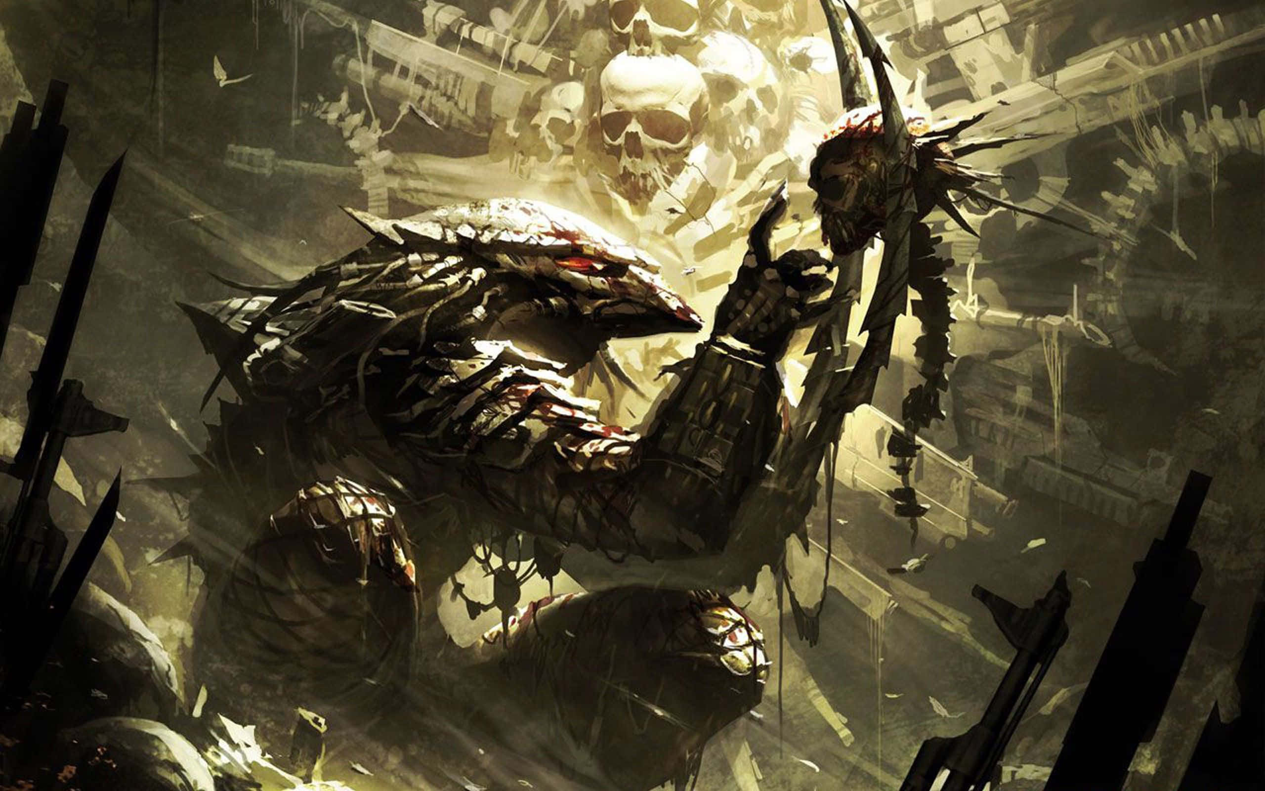 Wolf Predator, glowing red eyes, spiked weapon, 2K Desktop Wallpaper