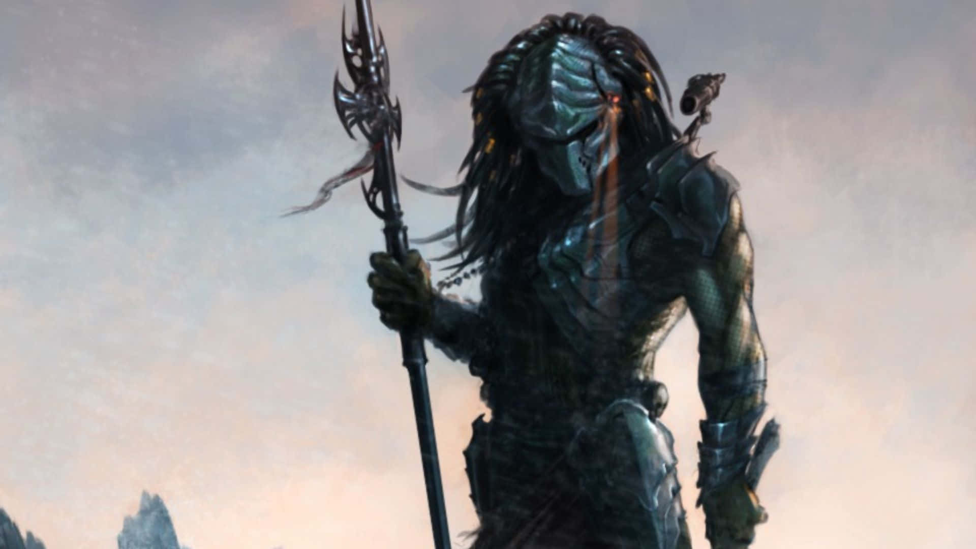 Wolf Predator, Predator warrior, spiked staff, Full HD Desktop Wallpaper