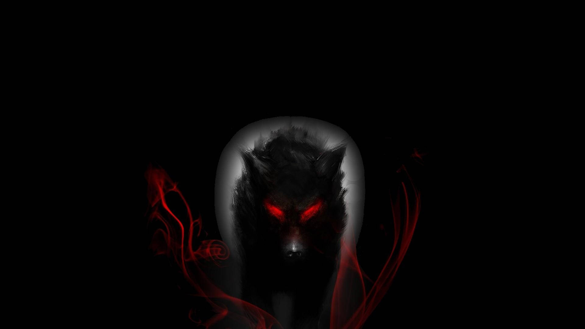 red eyed werewolf, glowing red eyes, black wolf, Full HD Desktop Wallpaper