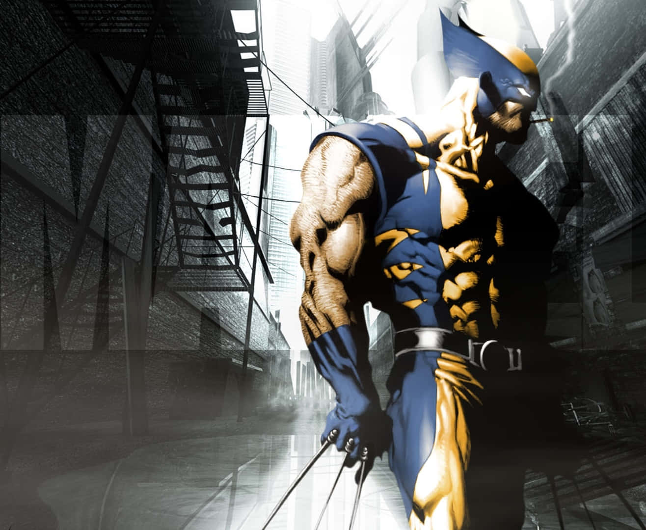 Wolverine, urban alleyway, city buildings, HD Desktop Wallpaper