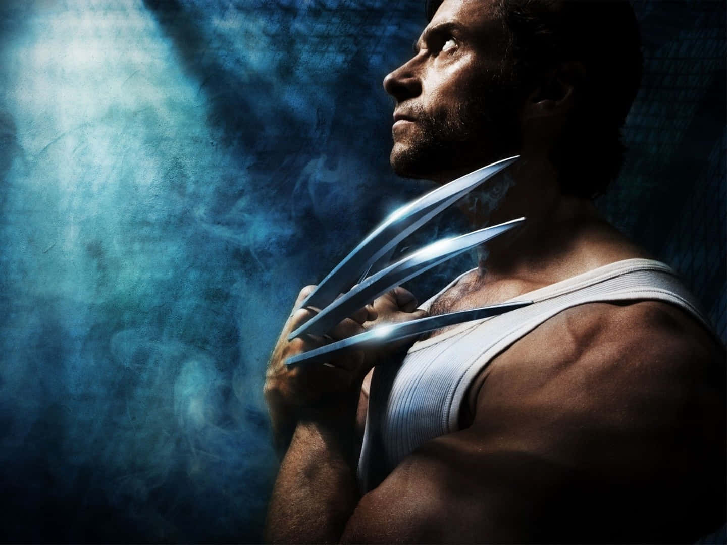 Wolverine, metallic claws, white tank top, HD Desktop Wallpaper