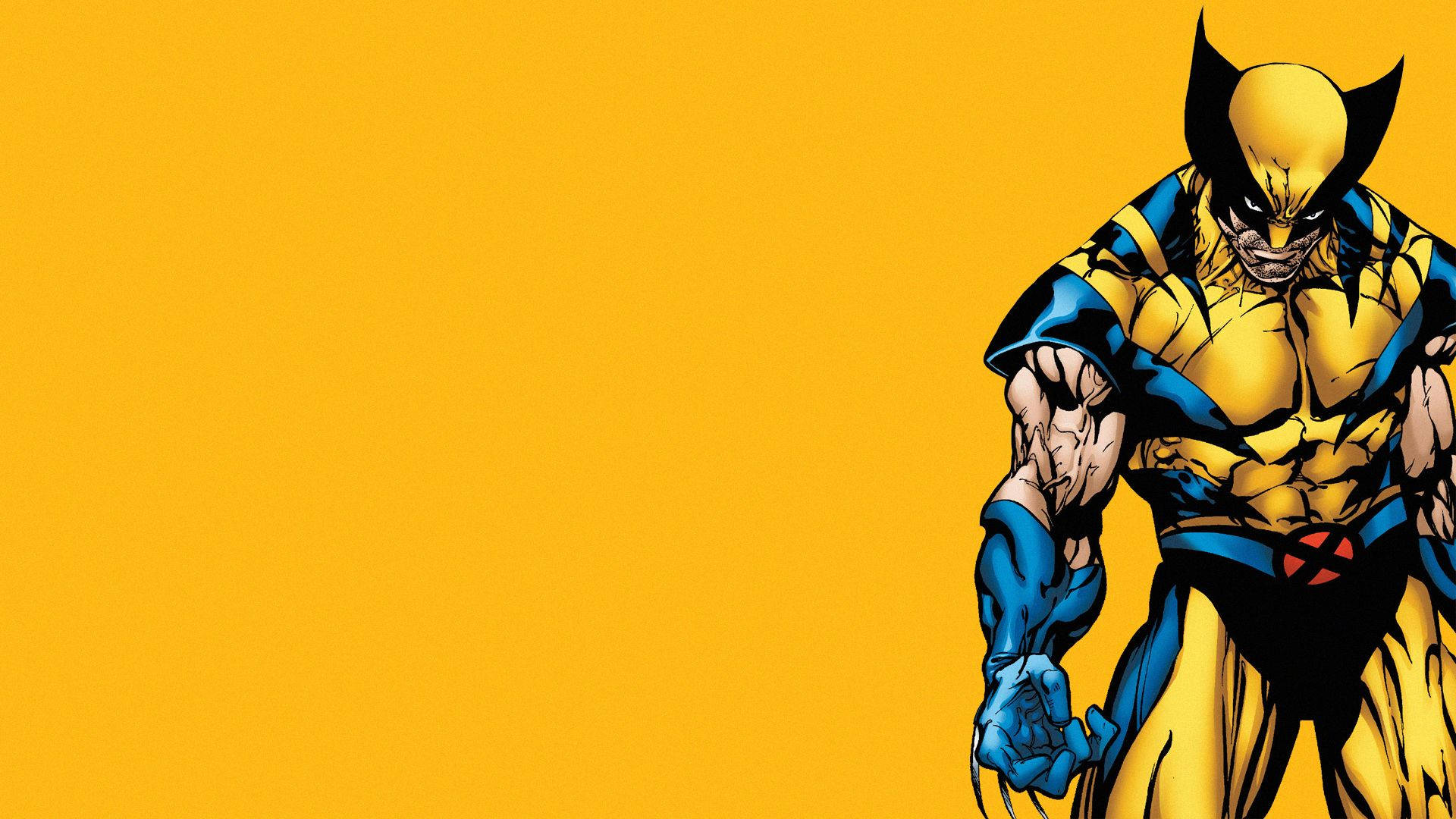 Cartoon Wolverine, yellow and black outfit, solid orange background, Full HD Desktop Wallpaper