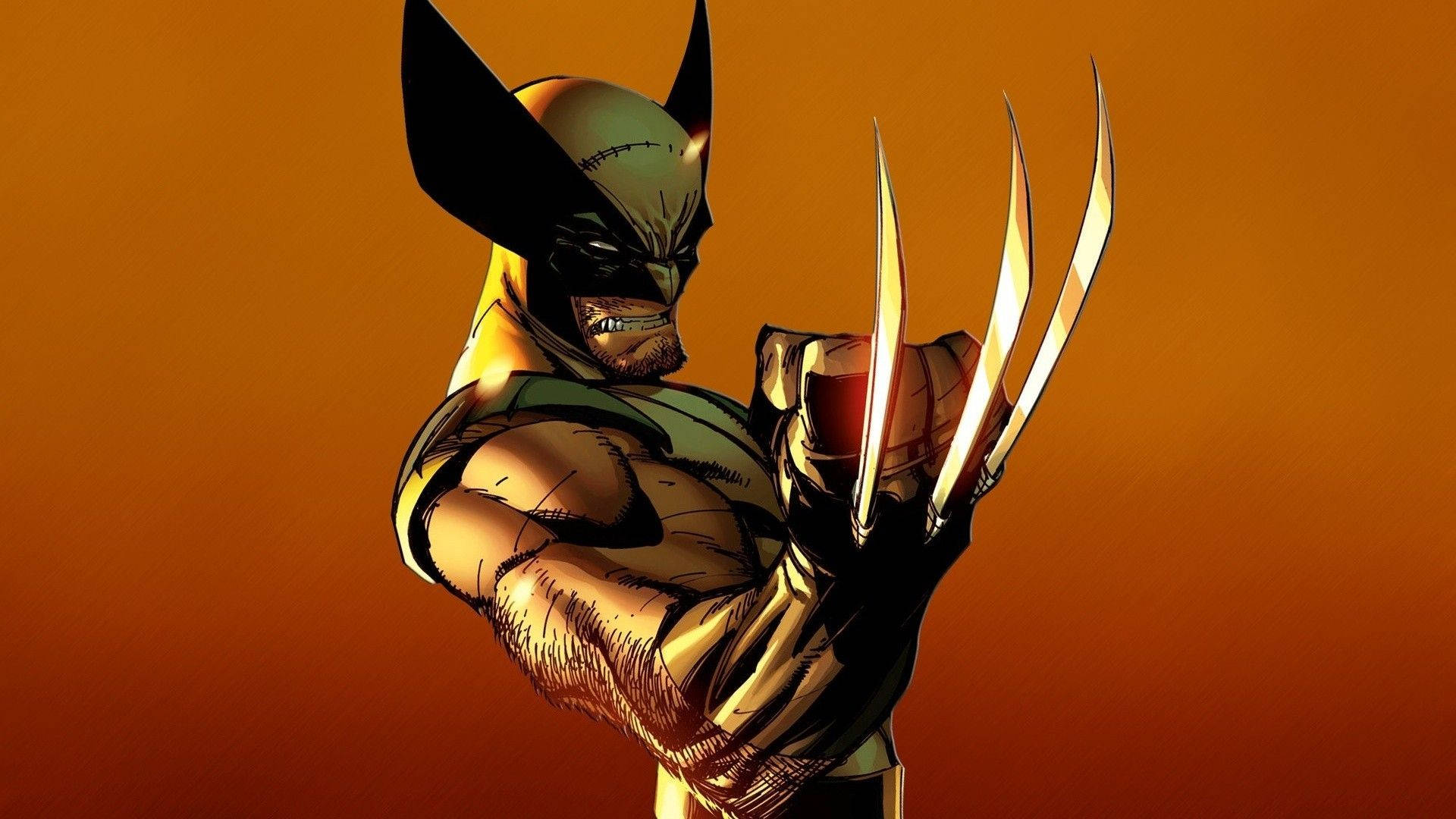 Wolverine, claws, orange gradient background, Full HD Desktop Wallpaper