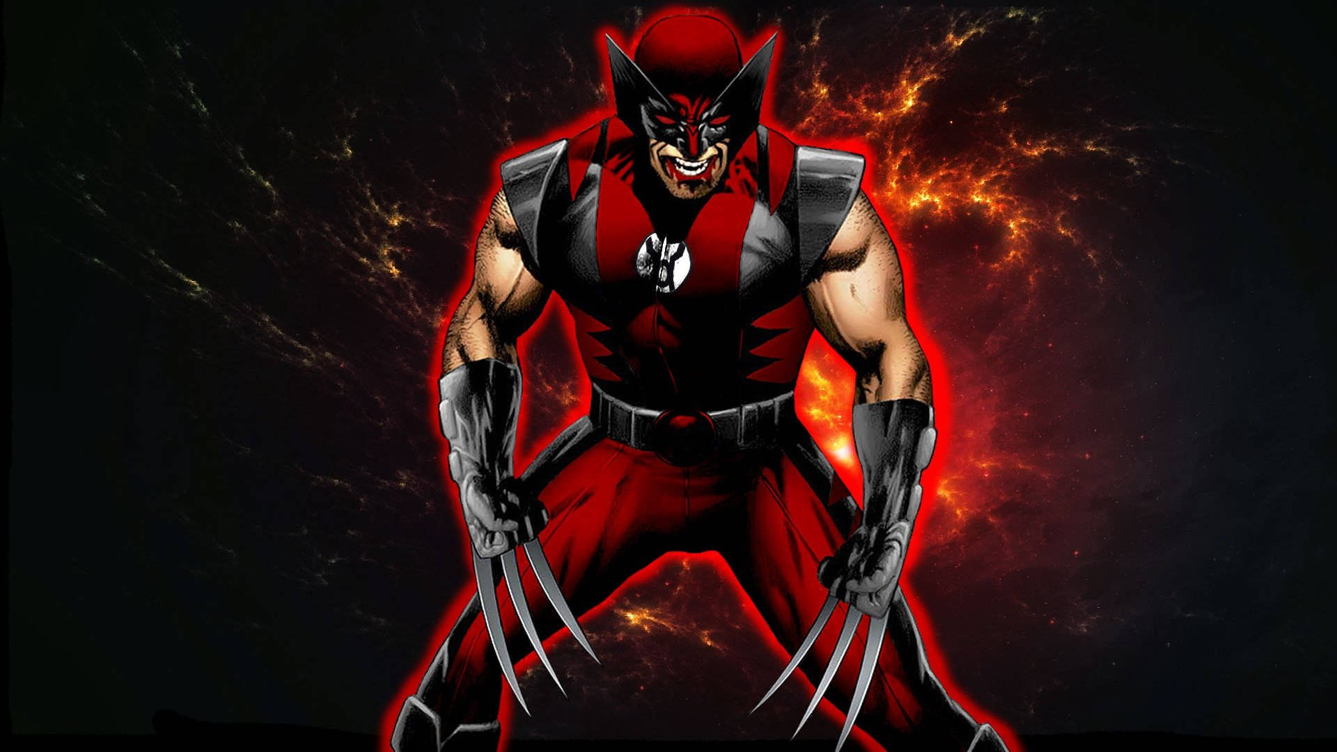 Wolverine, red and black costume, claws extended, Full HD Desktop Wallpaper