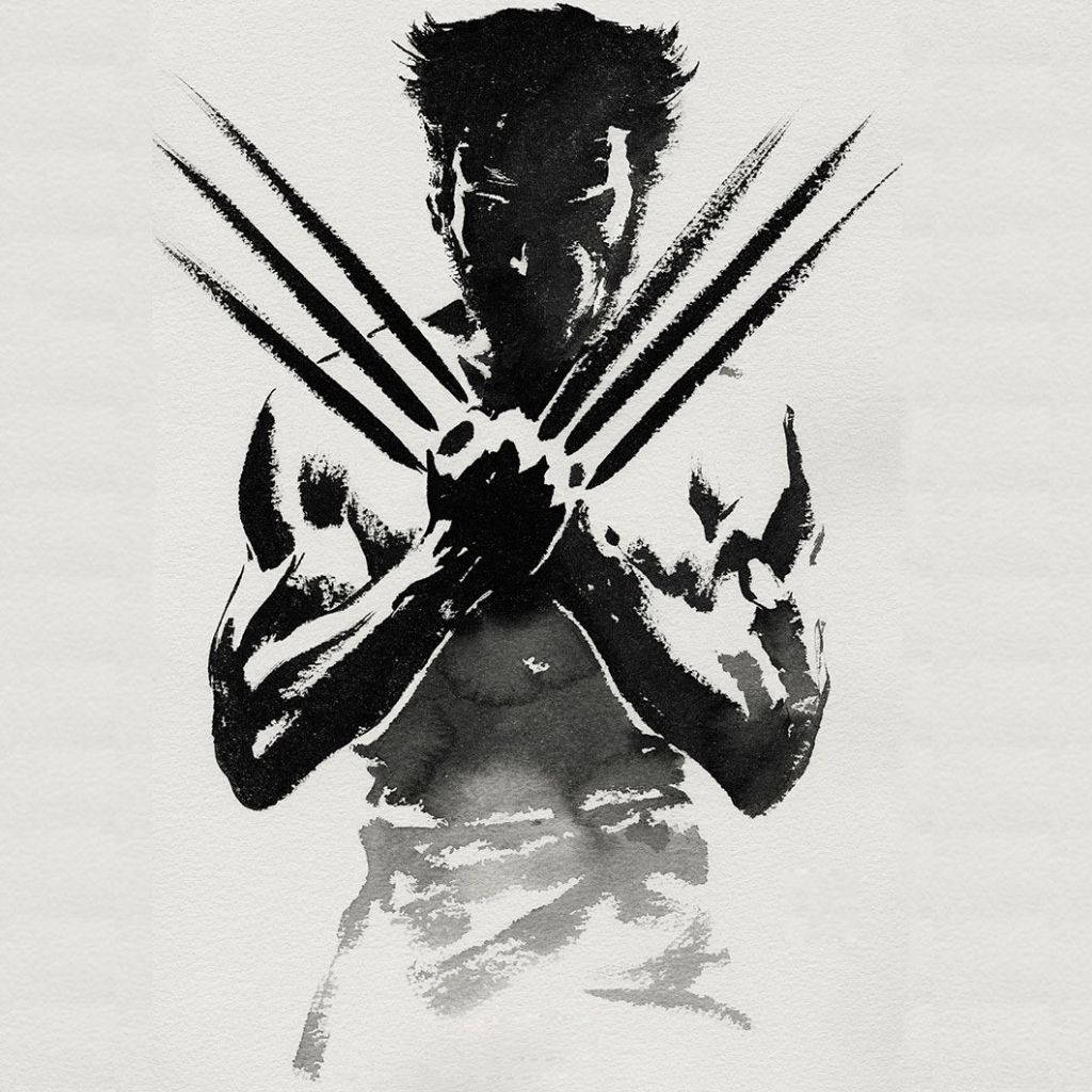 Wolverine, silhouette, black and white watercolor illustration, SD Desktop Wallpaper