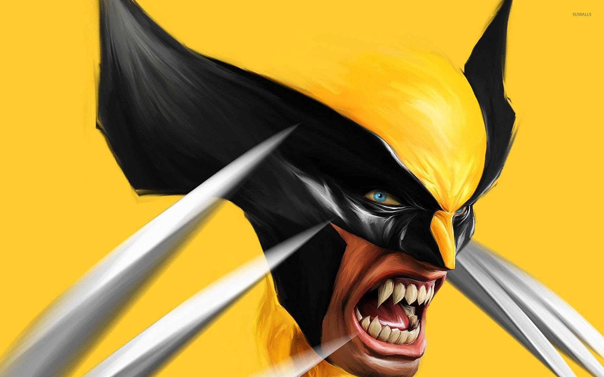 Wolverine, claws extended, bold yellow background, Full HD Desktop Wallpaper