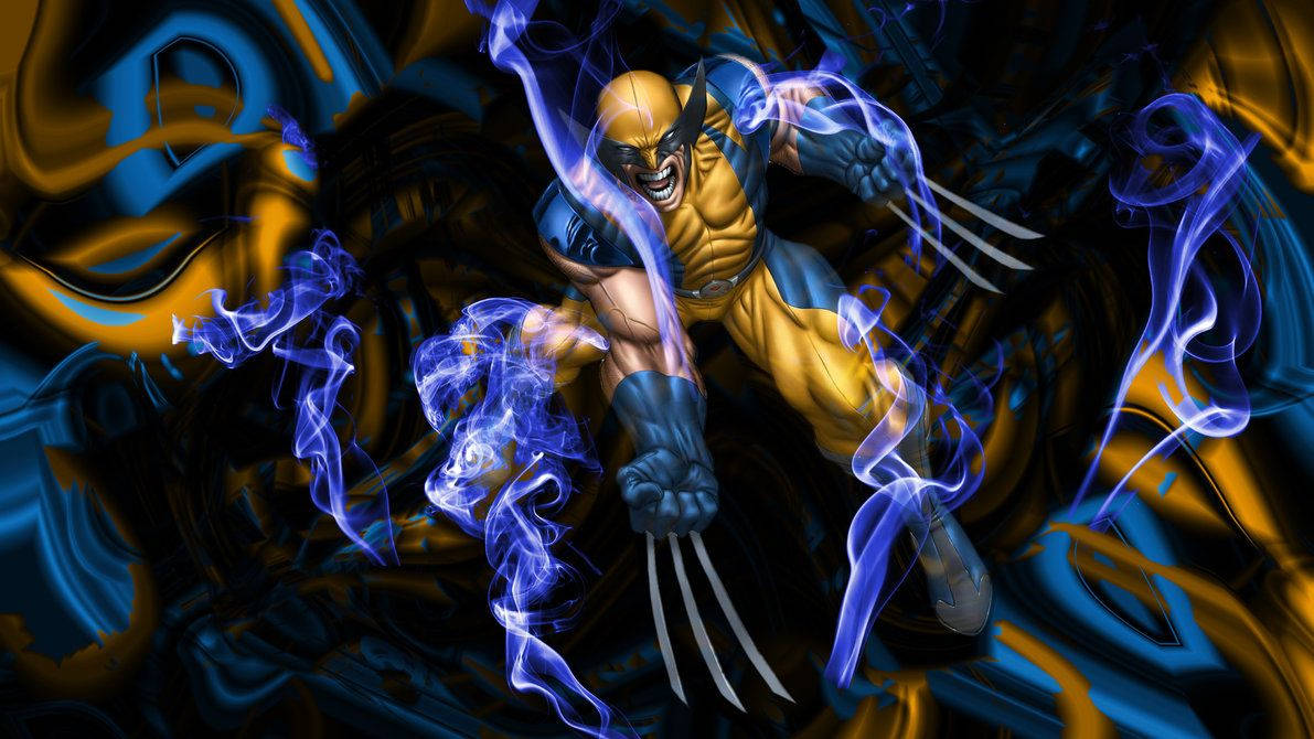 Wolverine, claws, blue and gold energy, SD Desktop Wallpaper