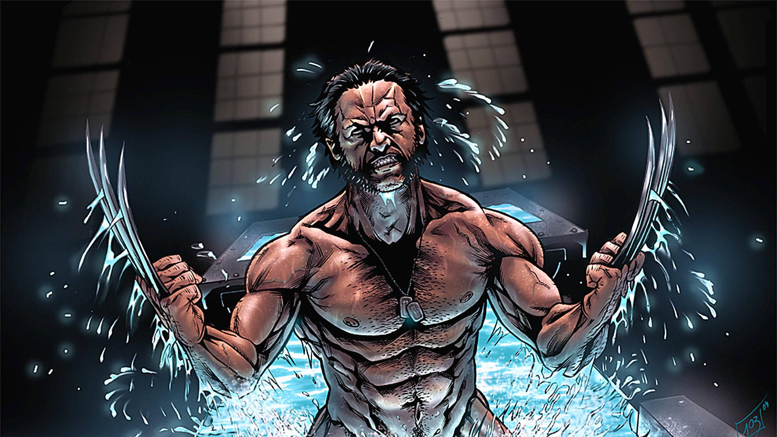 Wolverine, claws, water, 2K Desktop Wallpaper