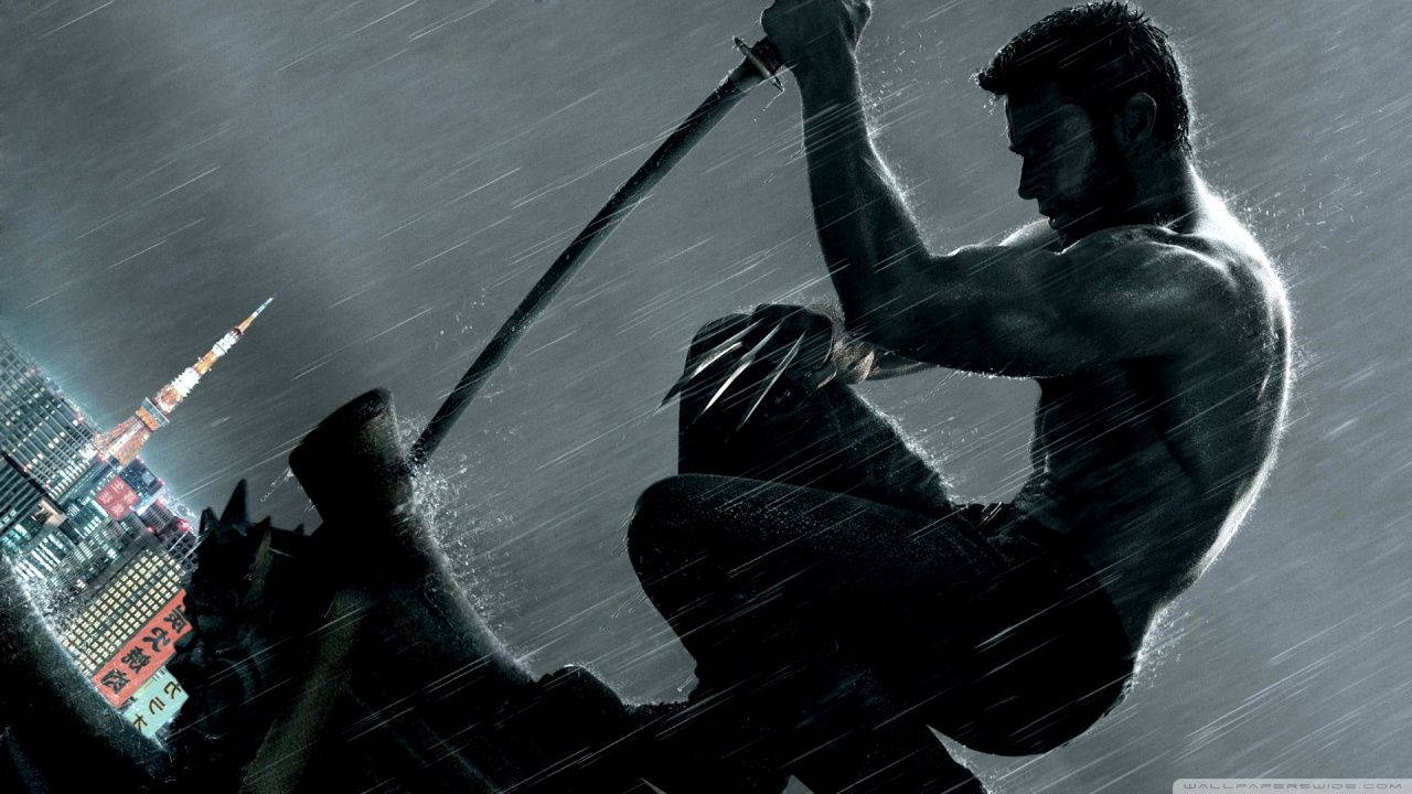 Wolverine, katana, city skyline, HD Desktop Wallpaper