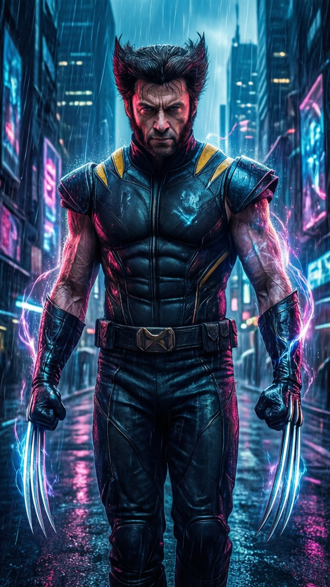 Wolverine, neon claws, cyberpunk city, Full HD Phone Wallpaper