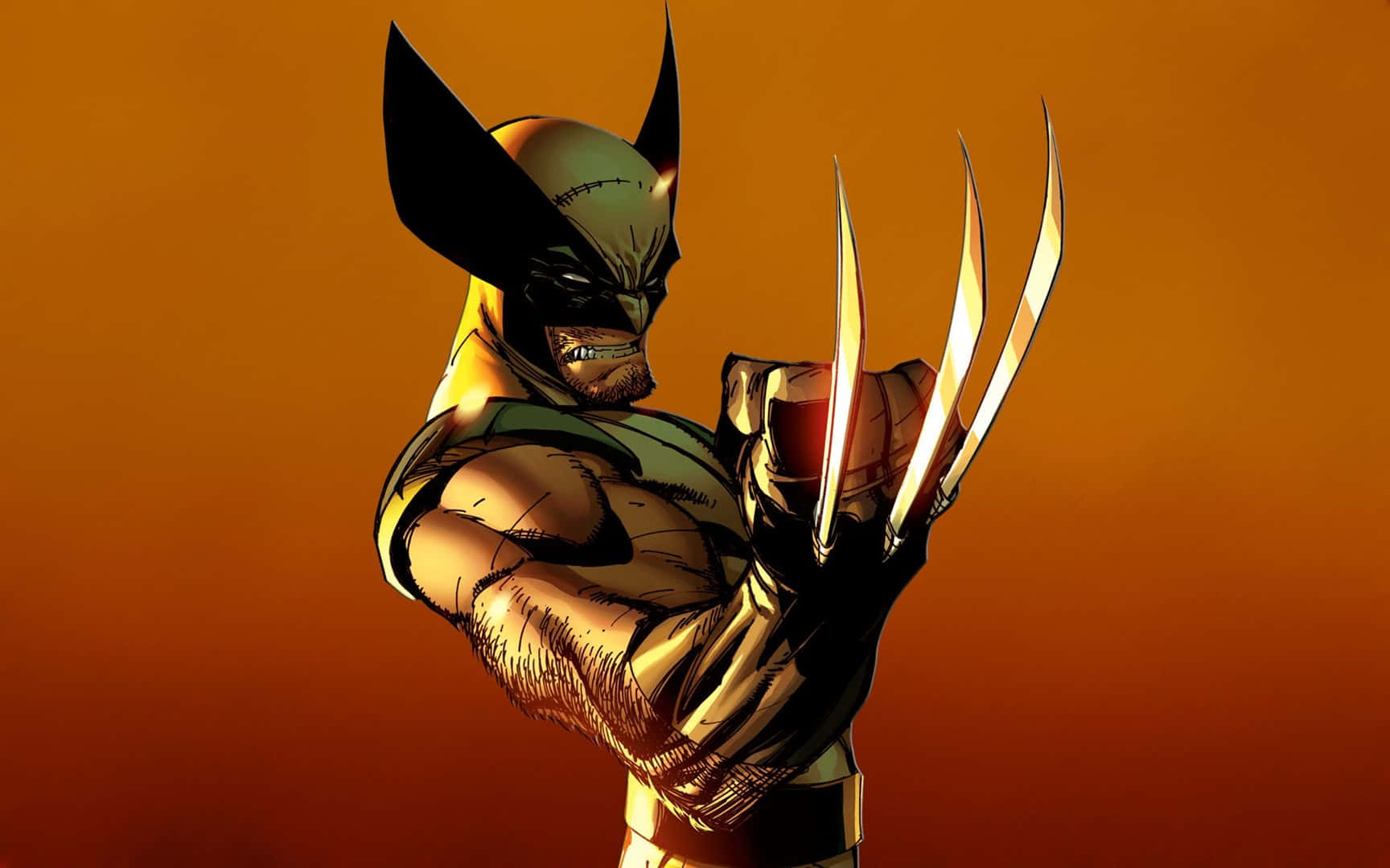 Wolverine, claws, orange gradient background, HD Desktop Wallpaper
