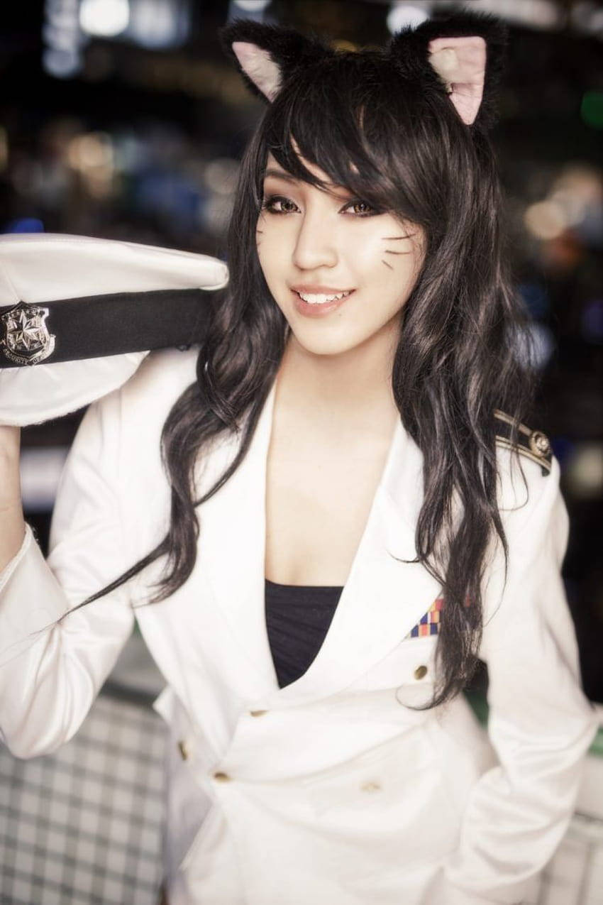 Woman Beautiful, catgirl cosplay, white sailor uniform, SD Phone Wallpaper