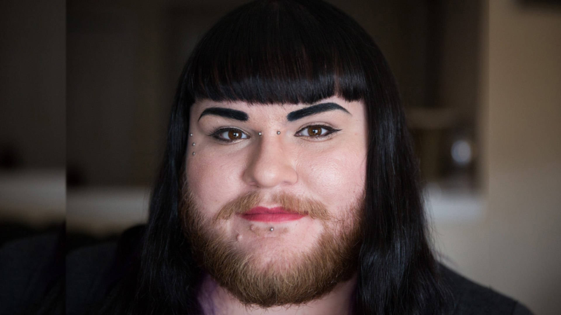hairy woman, facial beard, long black hair, Full HD Desktop Wallpaper