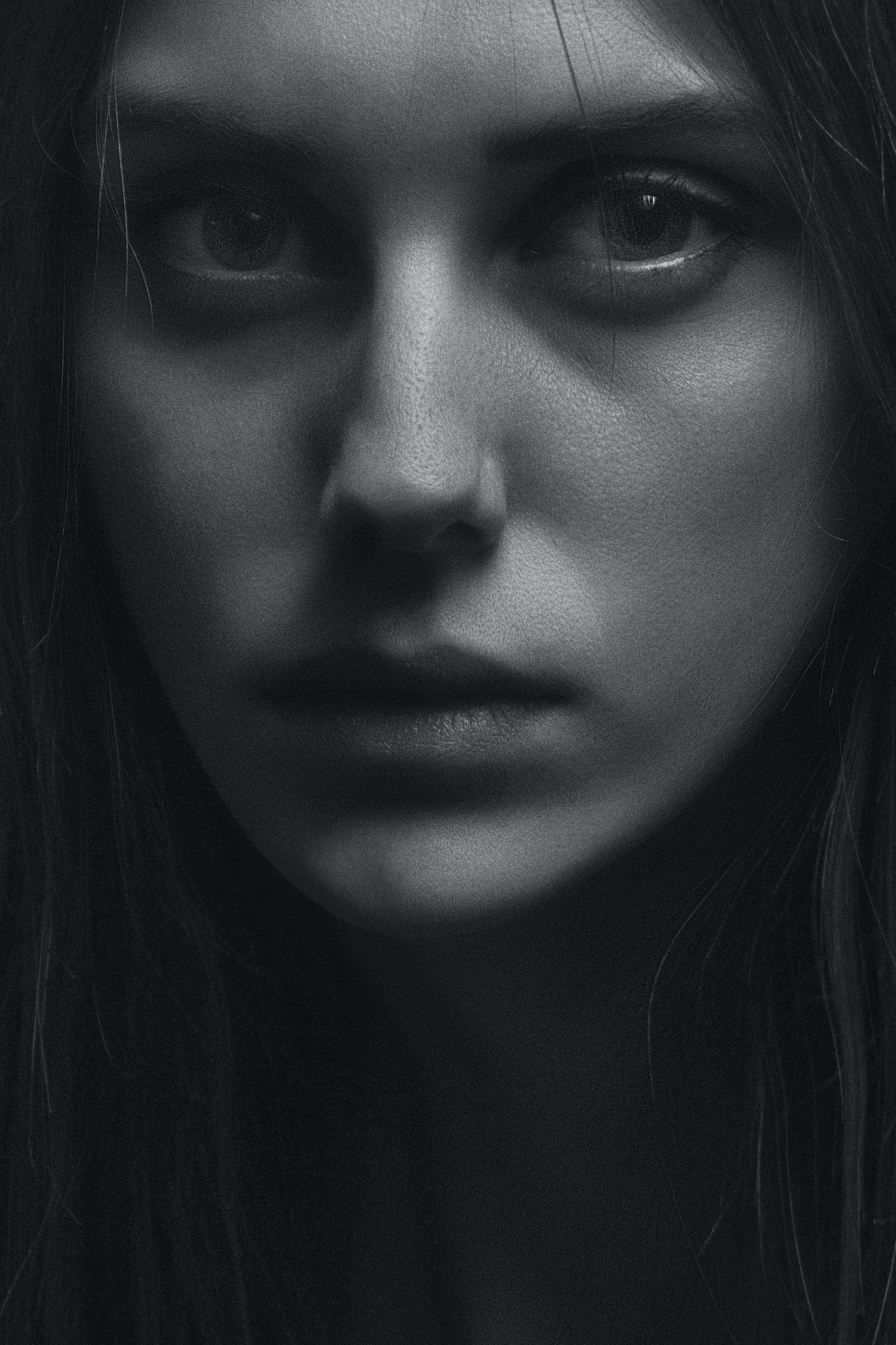 woman, black and white, close-up portrait, 2K Phone Wallpaper
