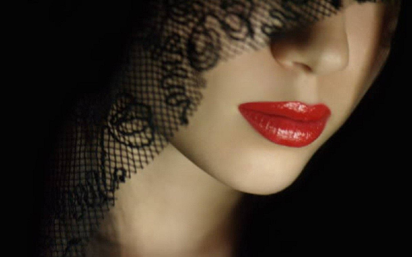 woman, red lips, black lace, HD Desktop Wallpaper