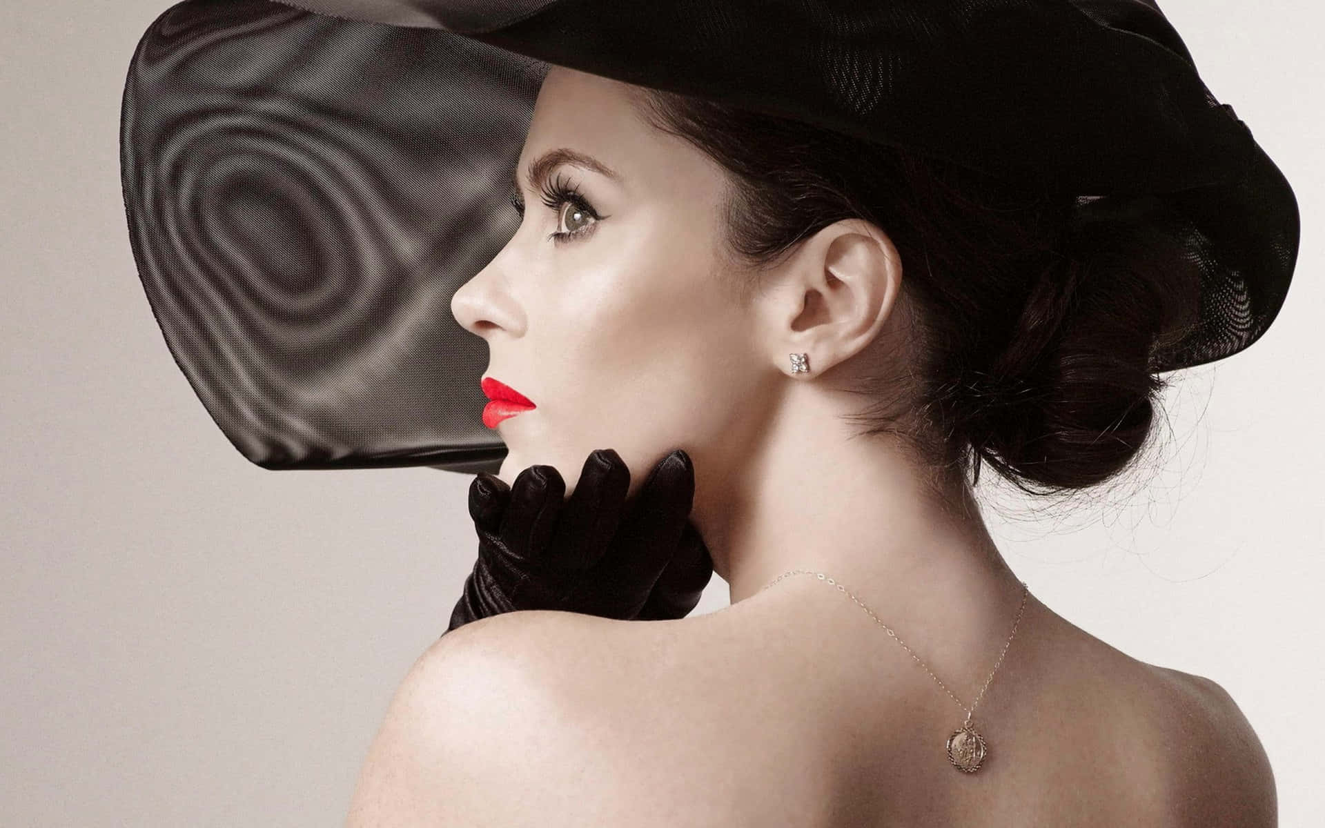 elegant classic woman profile, black hat, gloves, Full HD Desktop Wallpaper