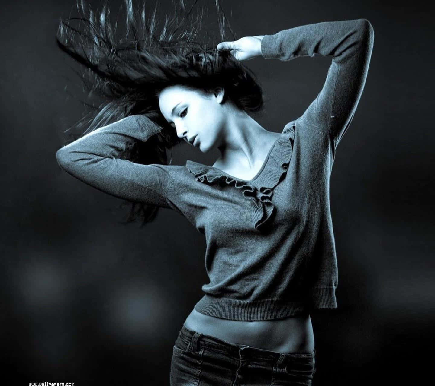 dancing woman, black and white profile, flowing dark hair, HD Desktop Wallpaper