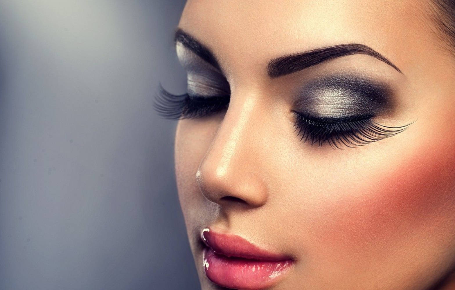 woman face, silver eyeshadow, long lashes, HD Desktop Wallpaper