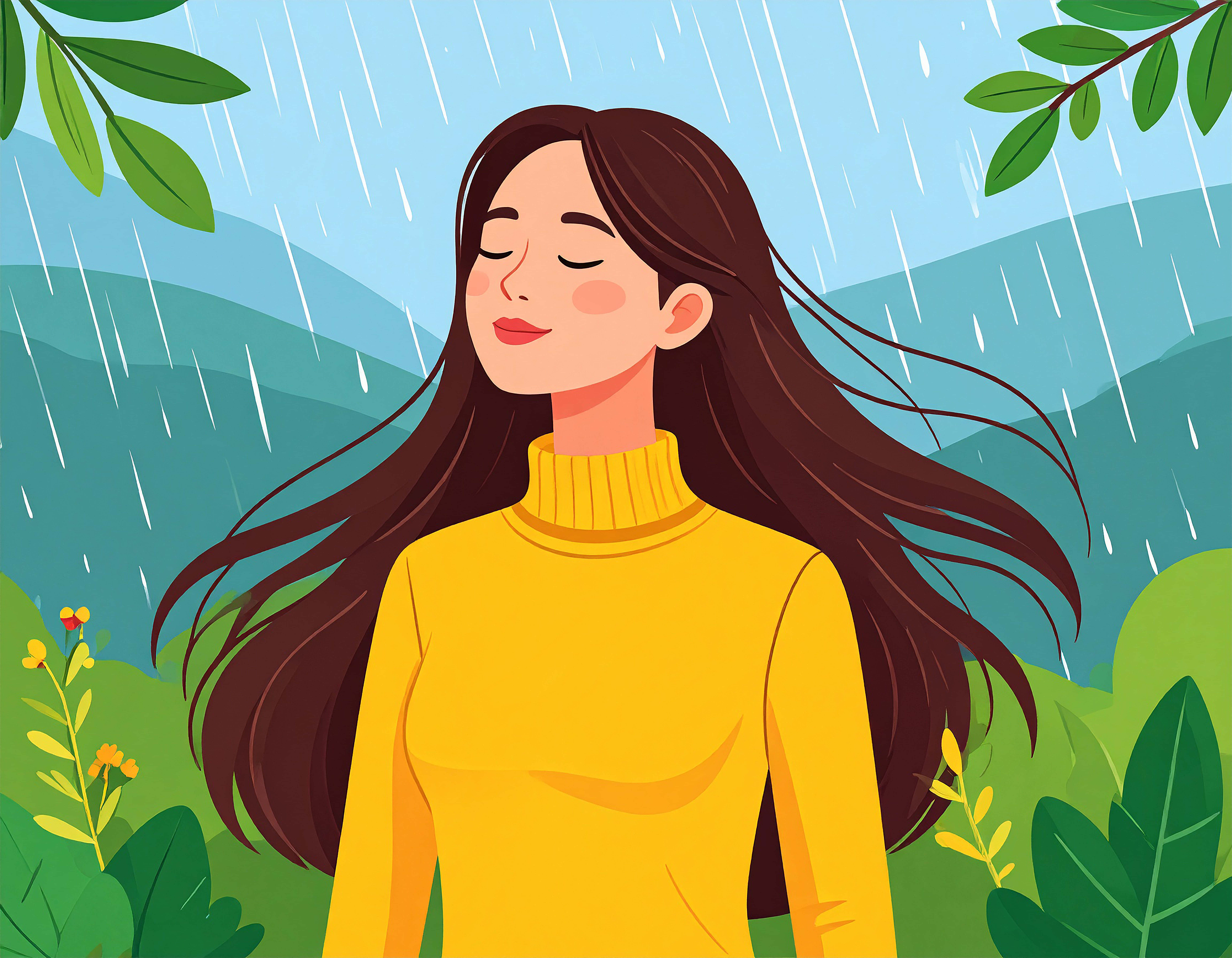 woman, long hair, yellow turtleneck, 8K Desktop Wallpaper
