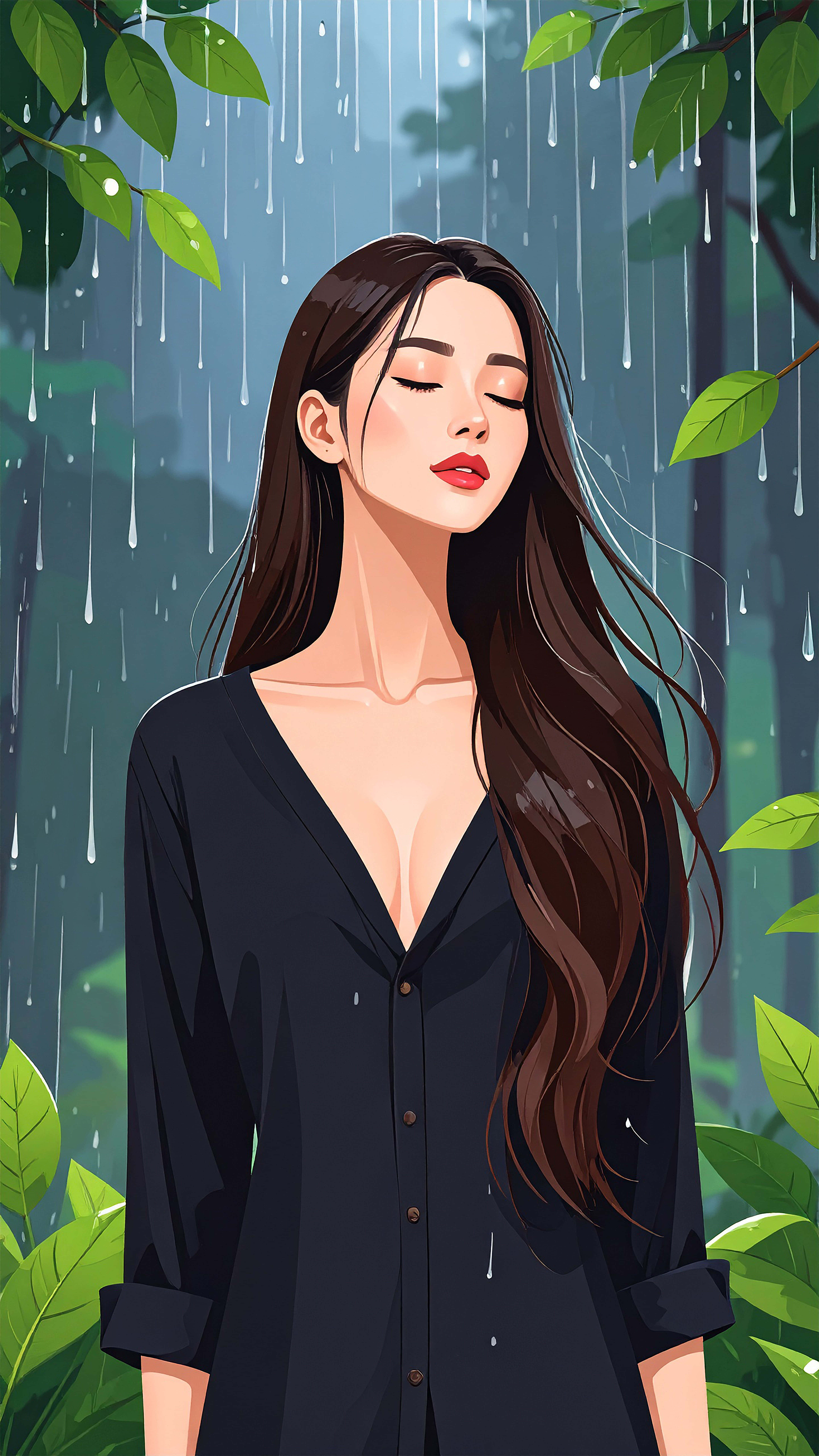 Art of Woman, woman, long dark hair, 8K Phone Wallpaper