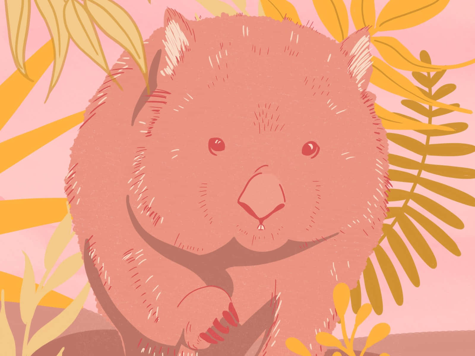 cute illustrated wombat, pink wombat, red eyes, HD Desktop Wallpaper