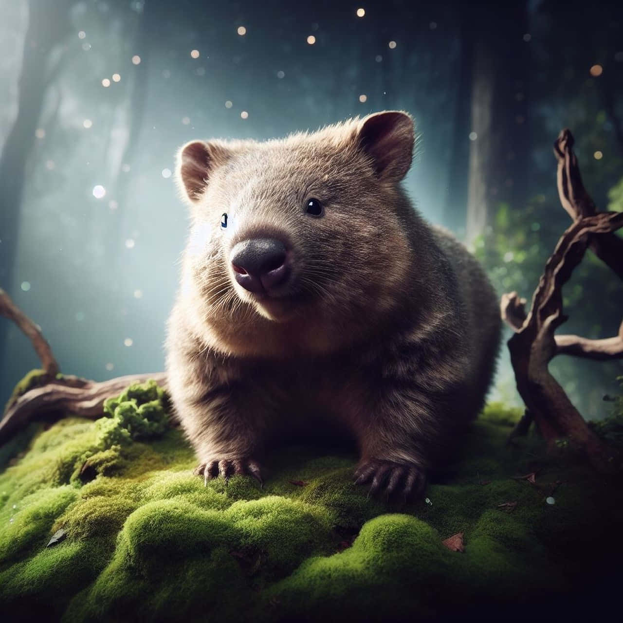 enchanted forest, fluffy wombat, vibrant green moss, HD Desktop Wallpaper