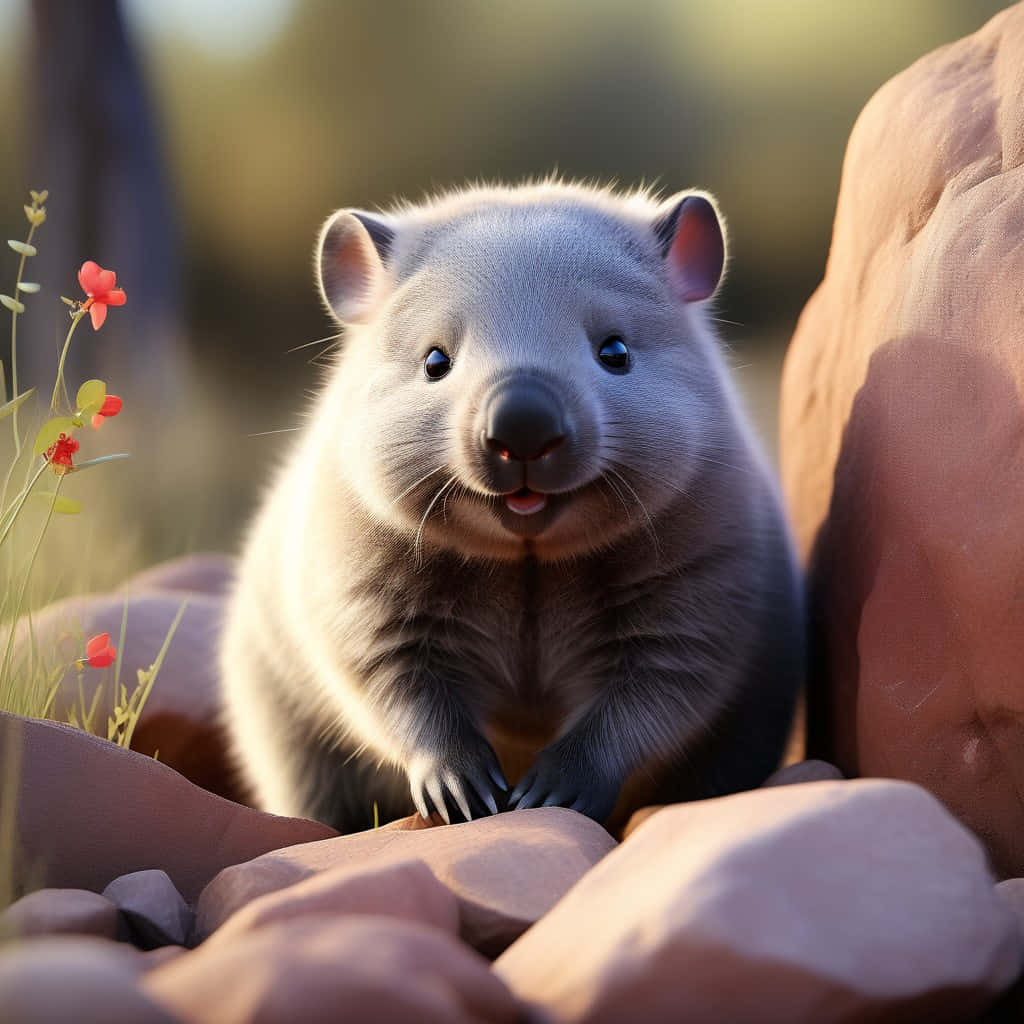 wombat, fluffy gray, bright eyes, SD Desktop Wallpaper