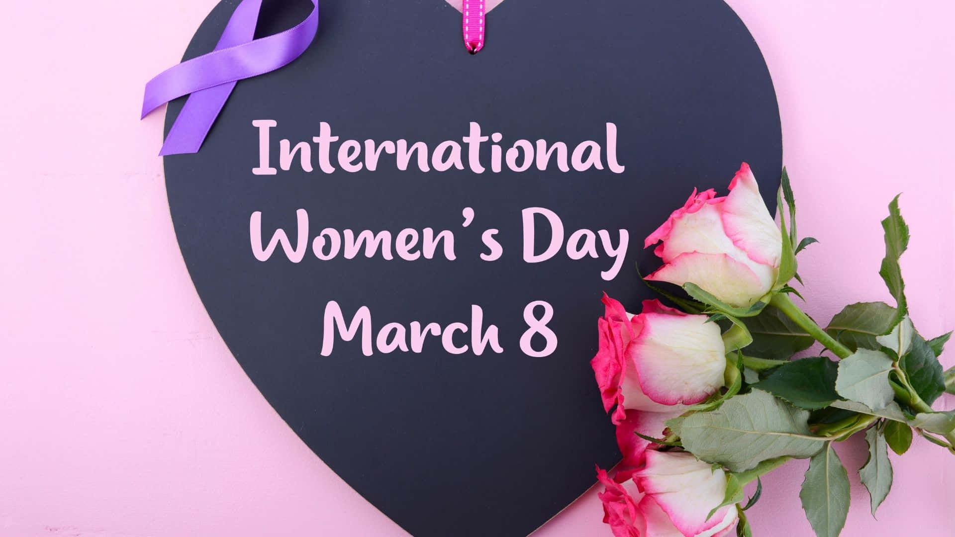 International Women's Day, March 8, black heart-shaped sign, Full HD Desktop Wallpaper
