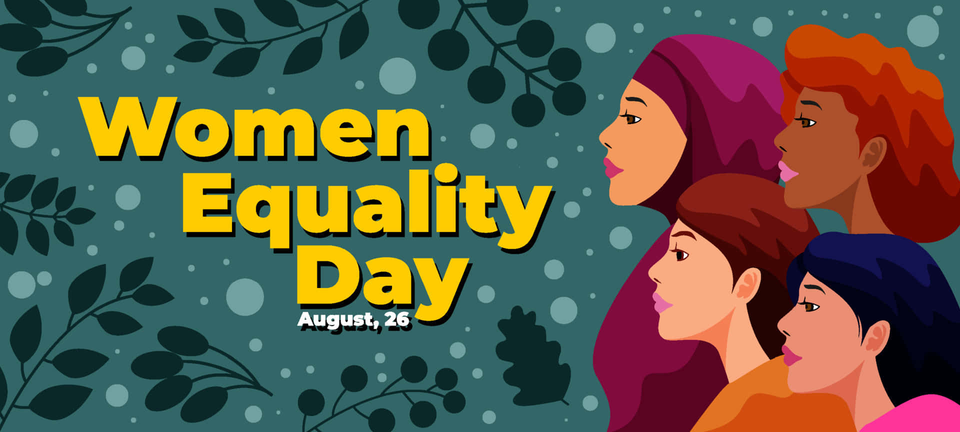 Women's Equality Day, teal background, leafy branches, Full HD Desktop Wallpaper
