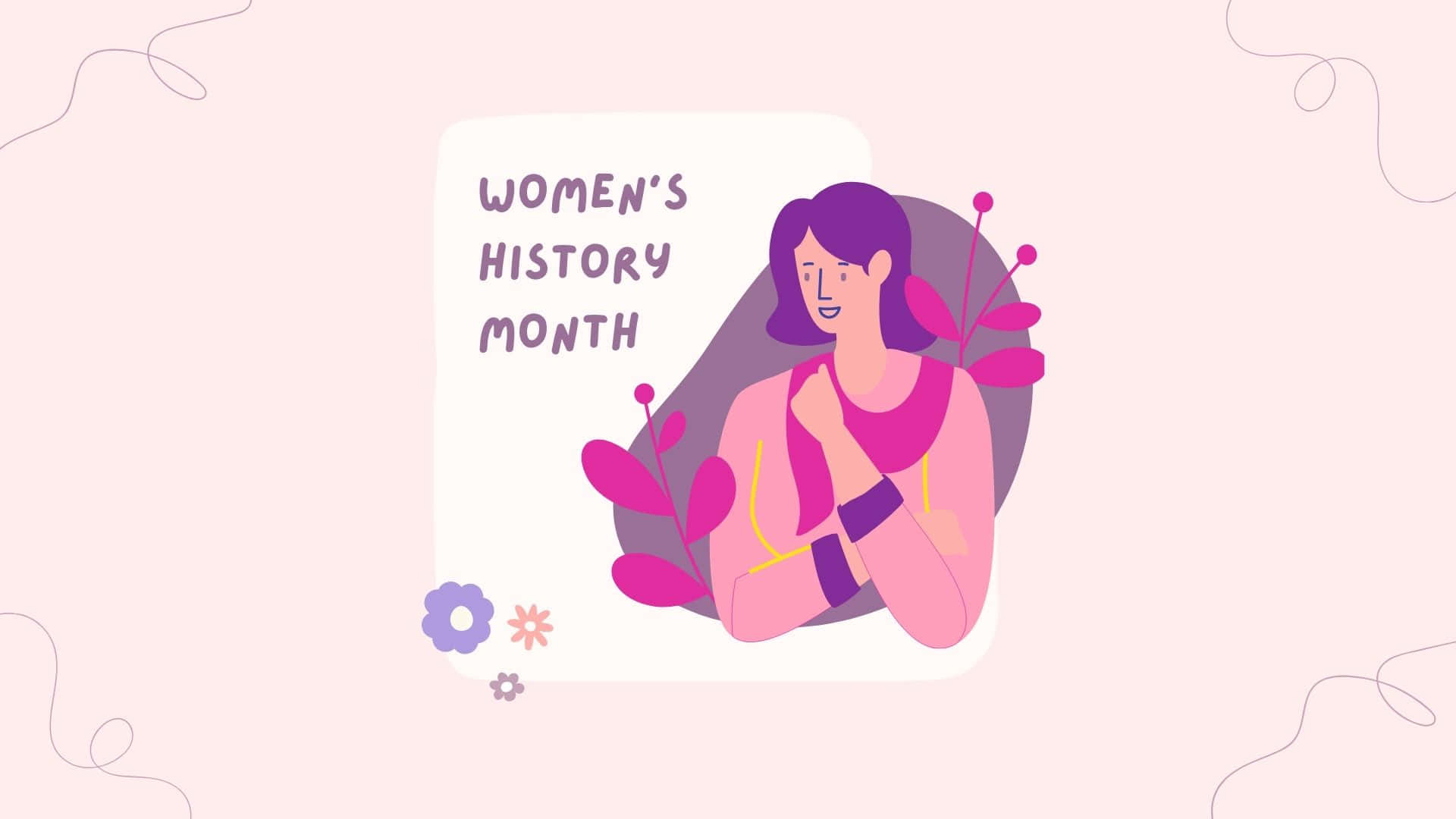 Women's History Month, purple hair, pink leaves, Full HD Desktop Wallpaper