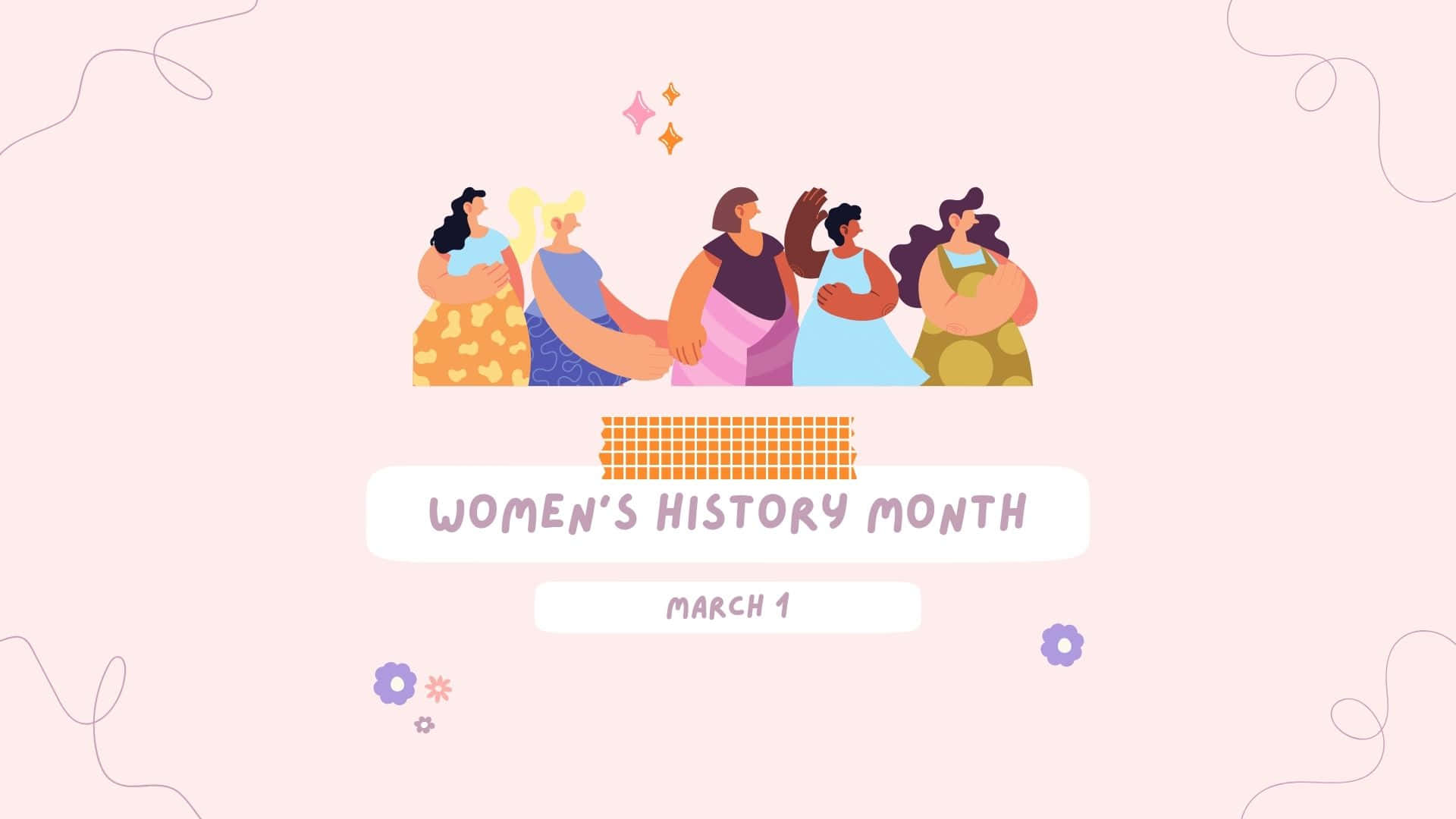 Women's History Month, sparkles, floral accents, Full HD Desktop Wallpaper