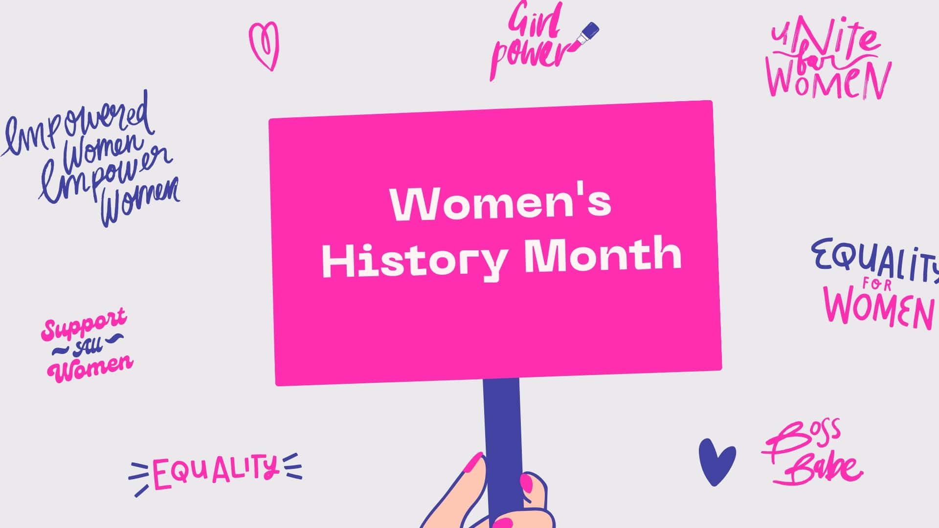 Women's History Month, bright pink sign, empowering feminist slogans, Full HD Desktop Wallpaper