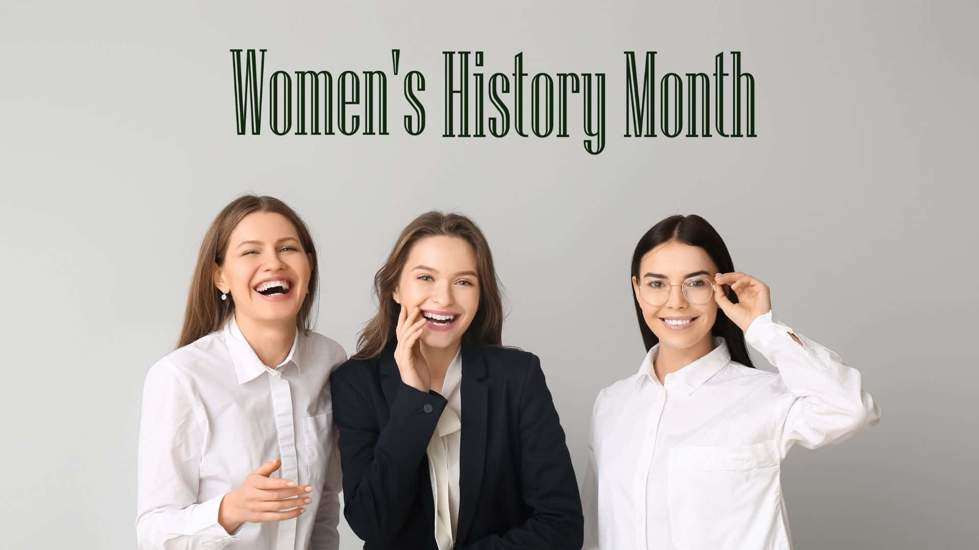 Women's History Month, business attire, gray background, Full HD Desktop Wallpaper