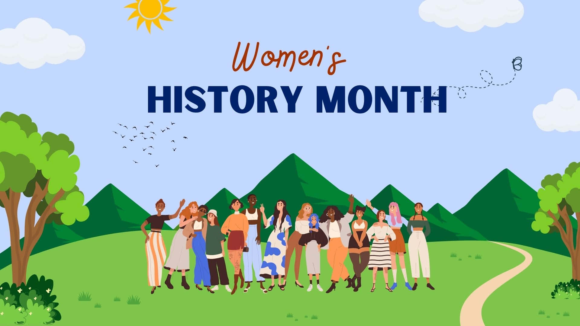 Women's History Month, grassy hill, sunny sky, Full HD Desktop Wallpaper
