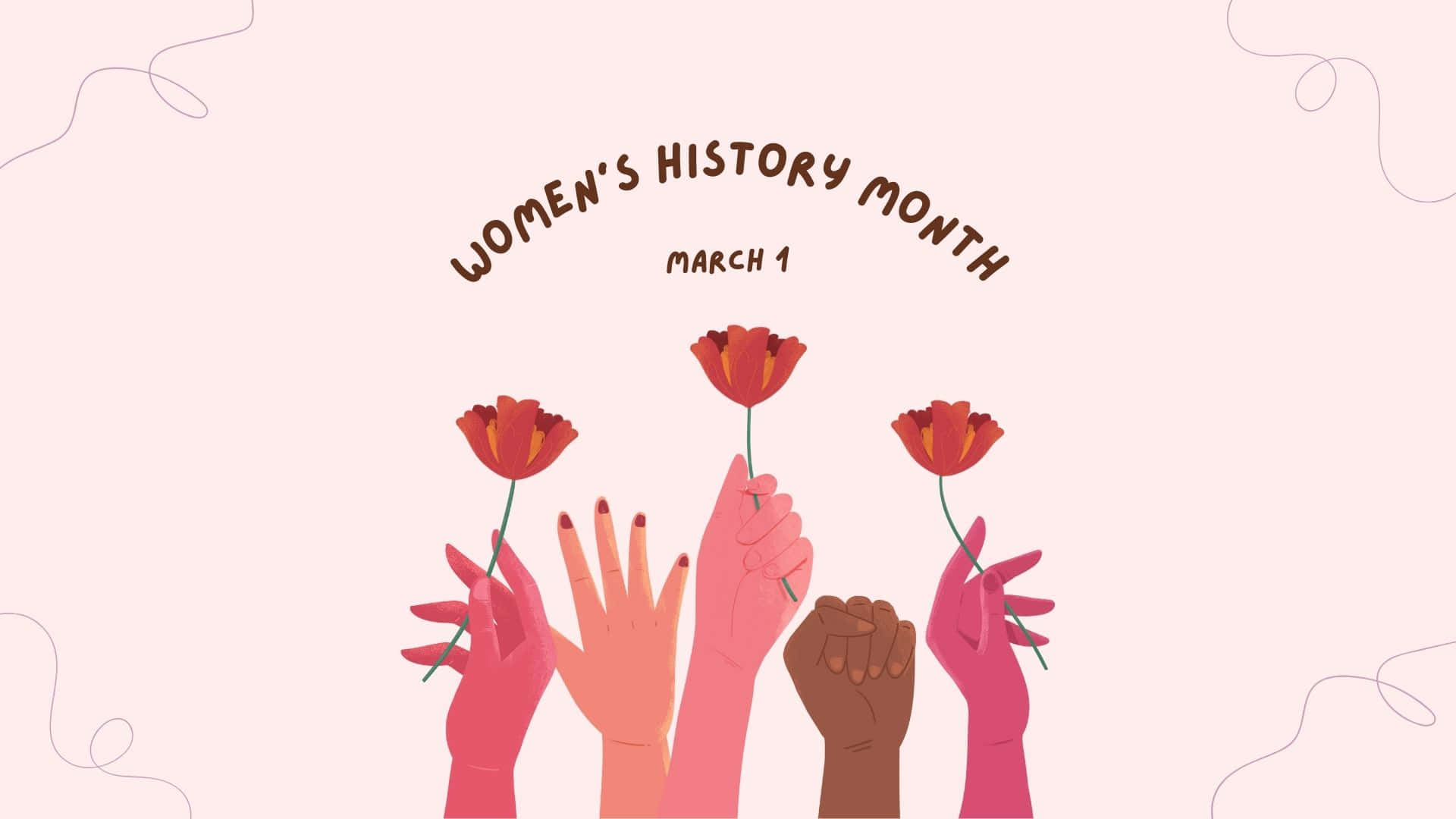Women's History Month, red poppies, soft pink background, Full HD Desktop Wallpaper