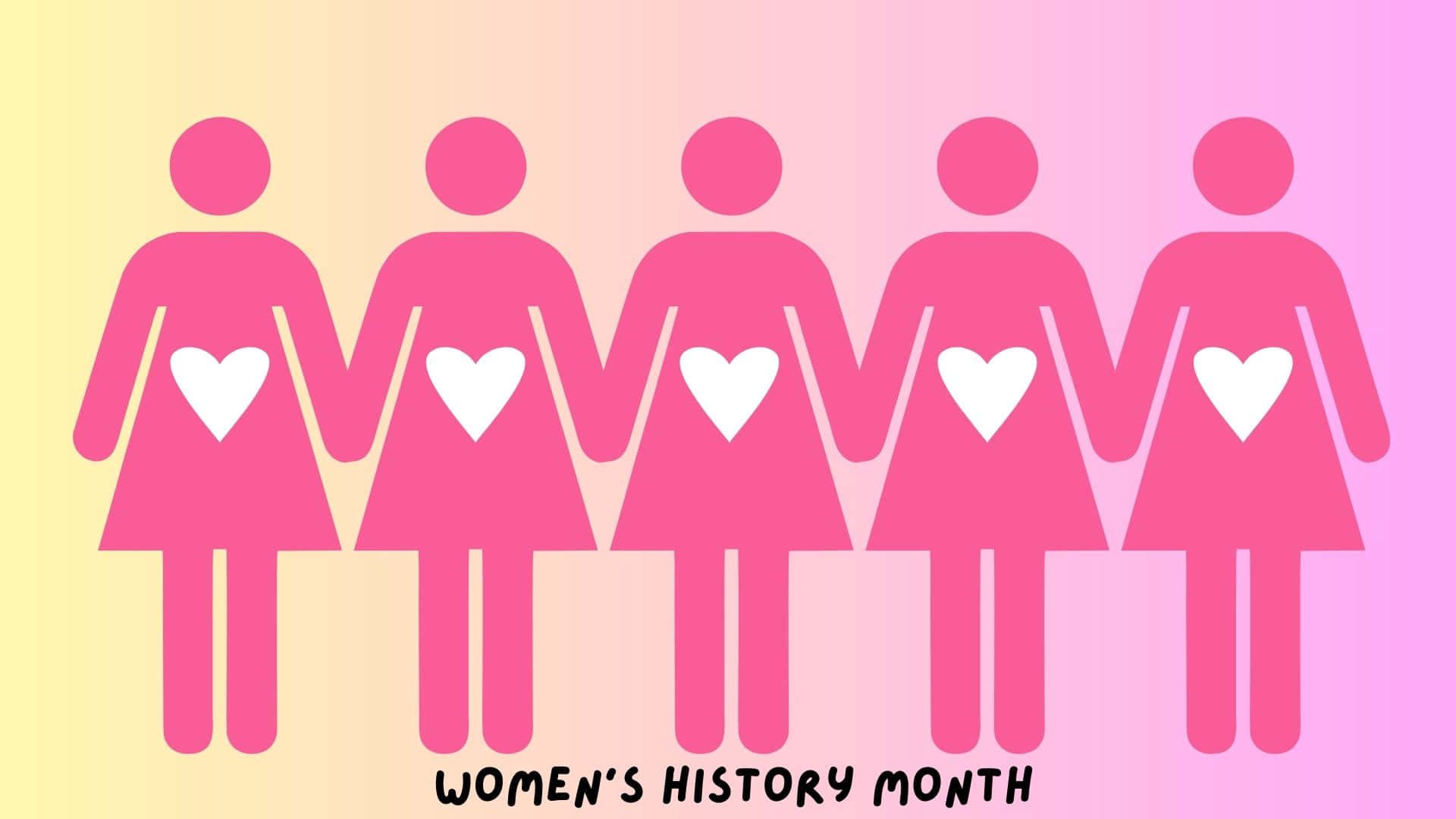 Women's History Month, pink stick figures, white hearts, Full HD Desktop Wallpaper