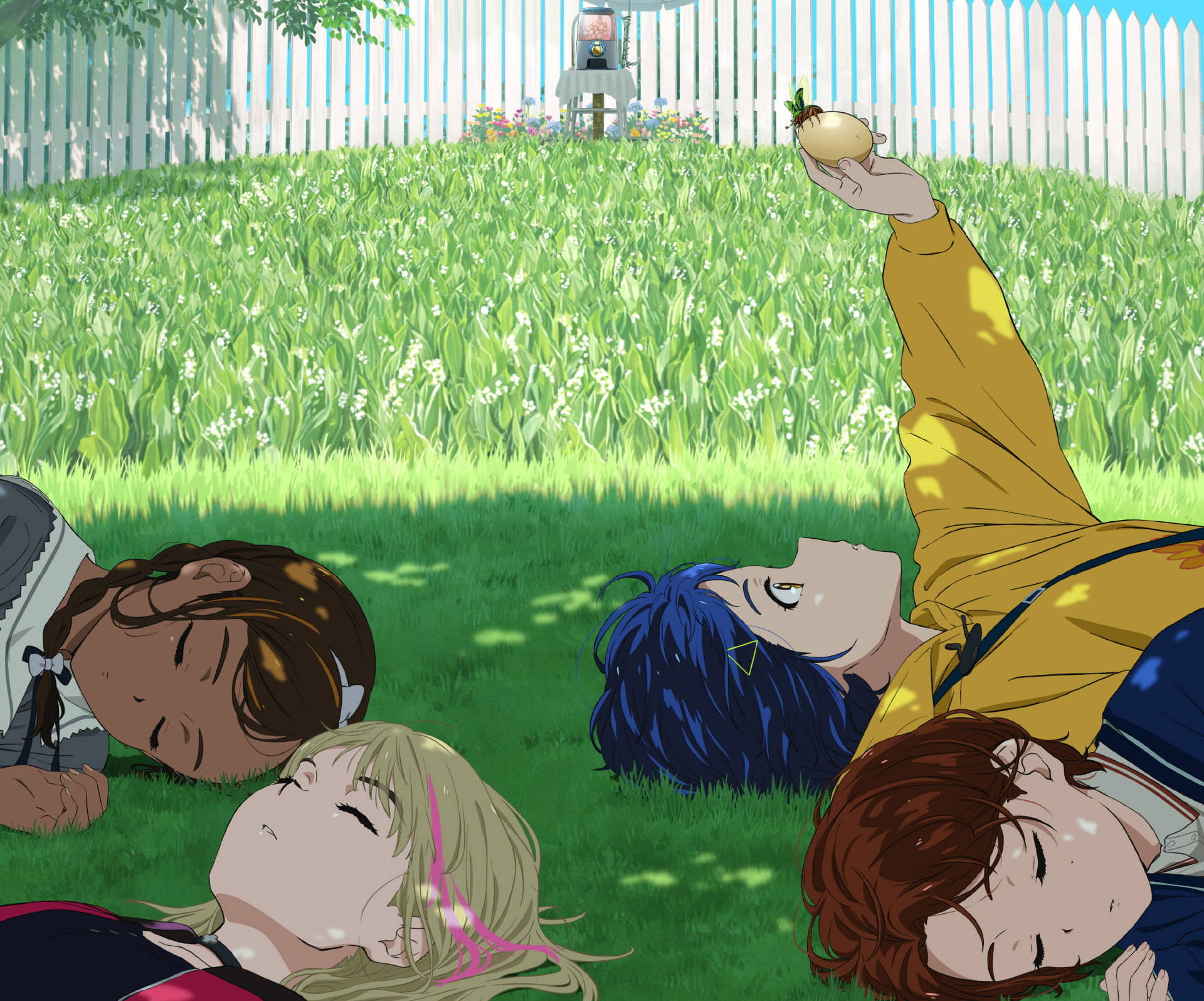 Wonder Egg Priority, anime characters, sunlit grass, Full HD Desktop Wallpaper