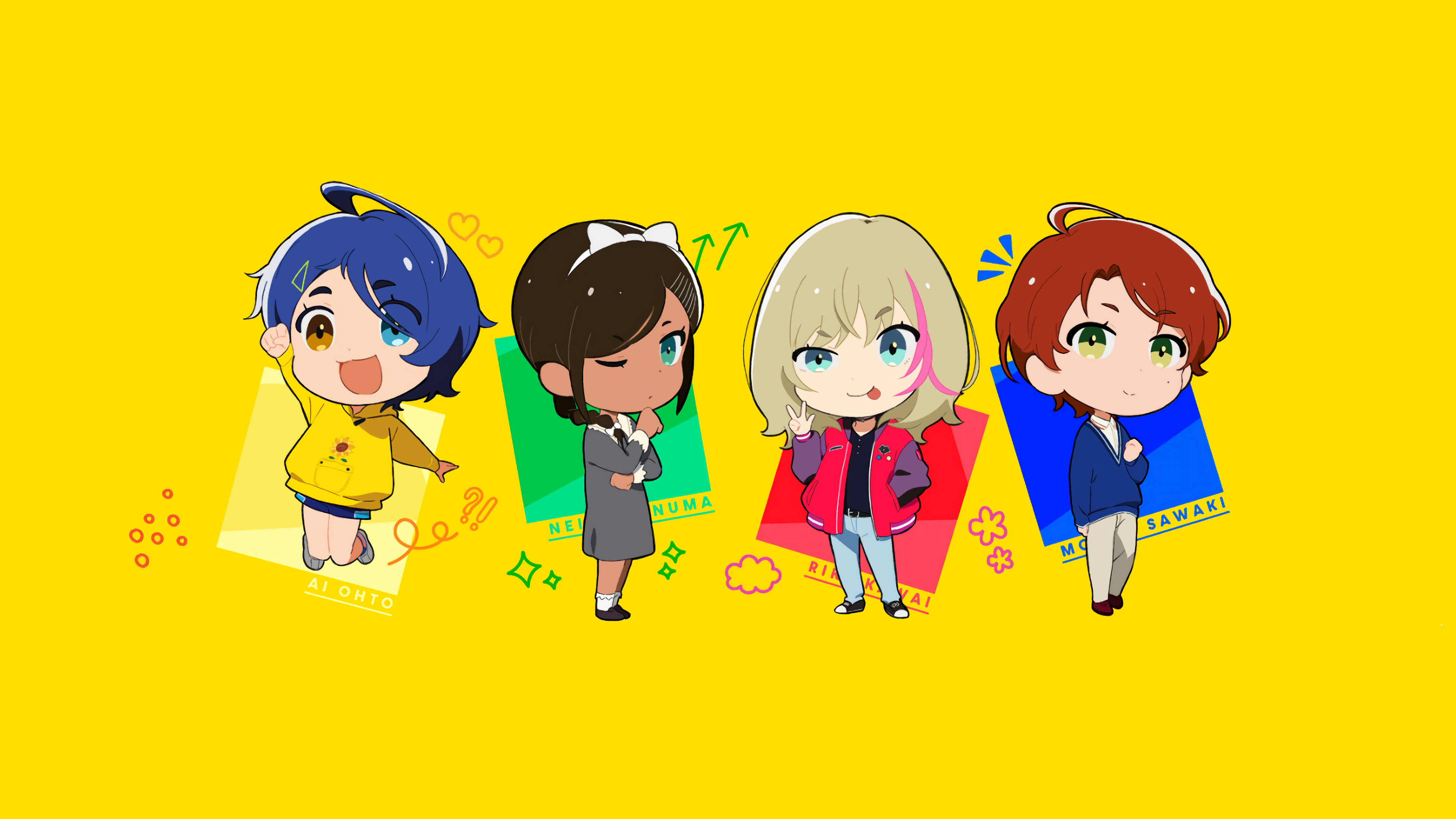 Wonder Egg Priority, chibi, hair colors, 4K Desktop Wallpaper