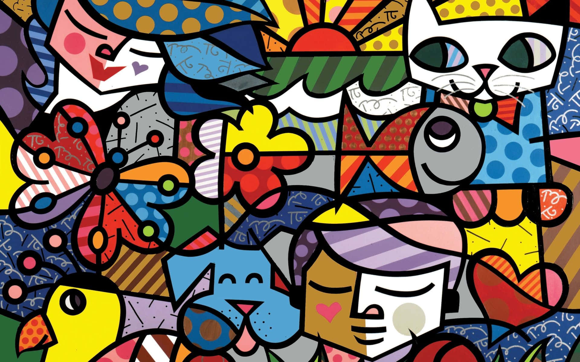 Whimsical Cartoon Wonderland, pop art collage, stylized animals, Full HD Desktop Wallpaper