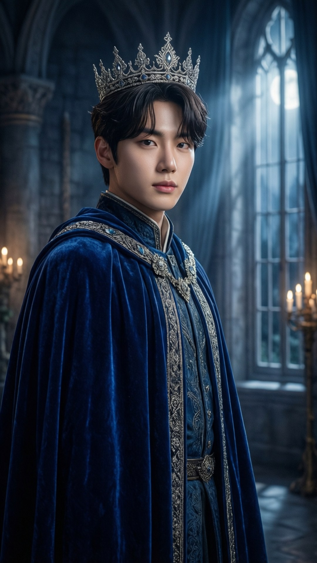 Wonwoo, royal blue velvet cloak, silver crown, Full HD Phone Wallpaper