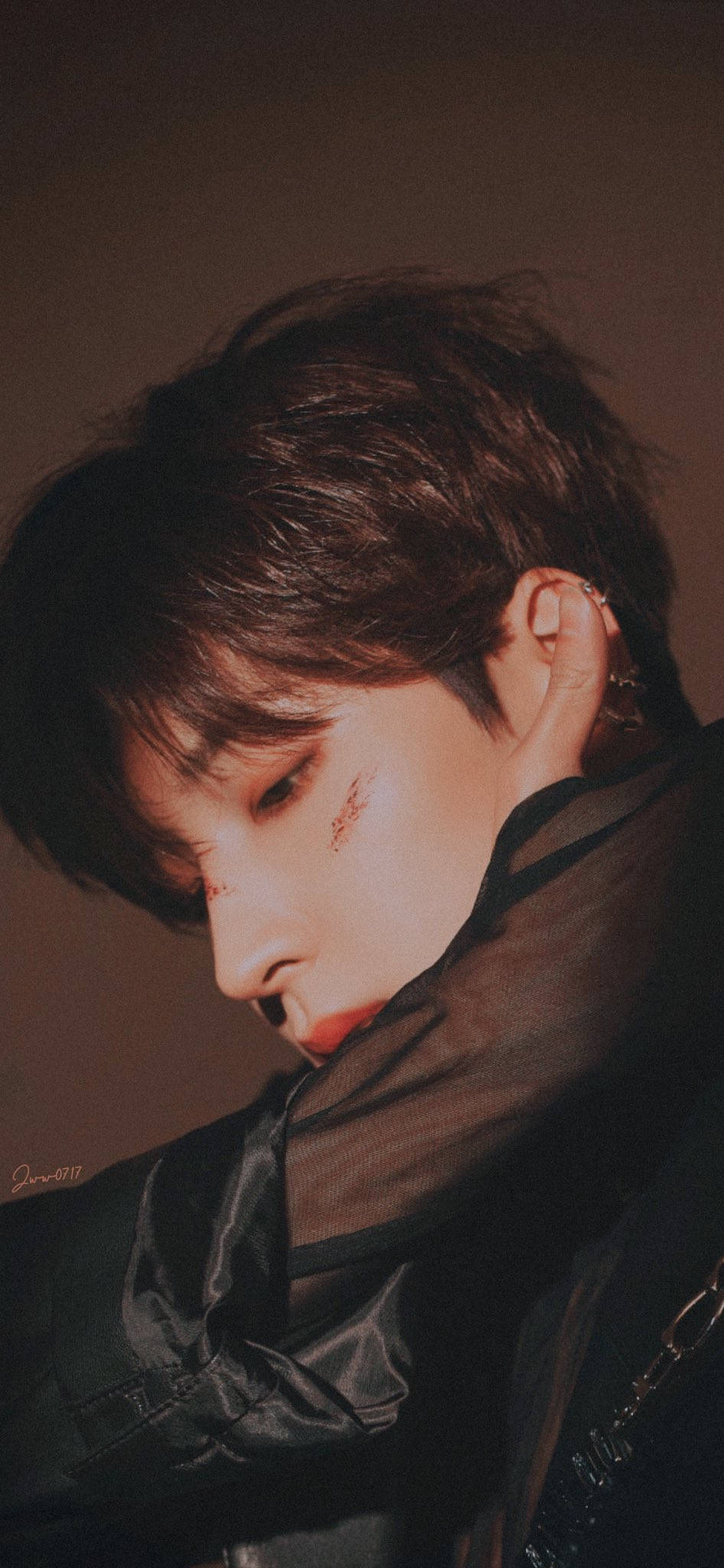 Wonwoo, dark hair, red markings on his face, Full HD Phone Wallpaper