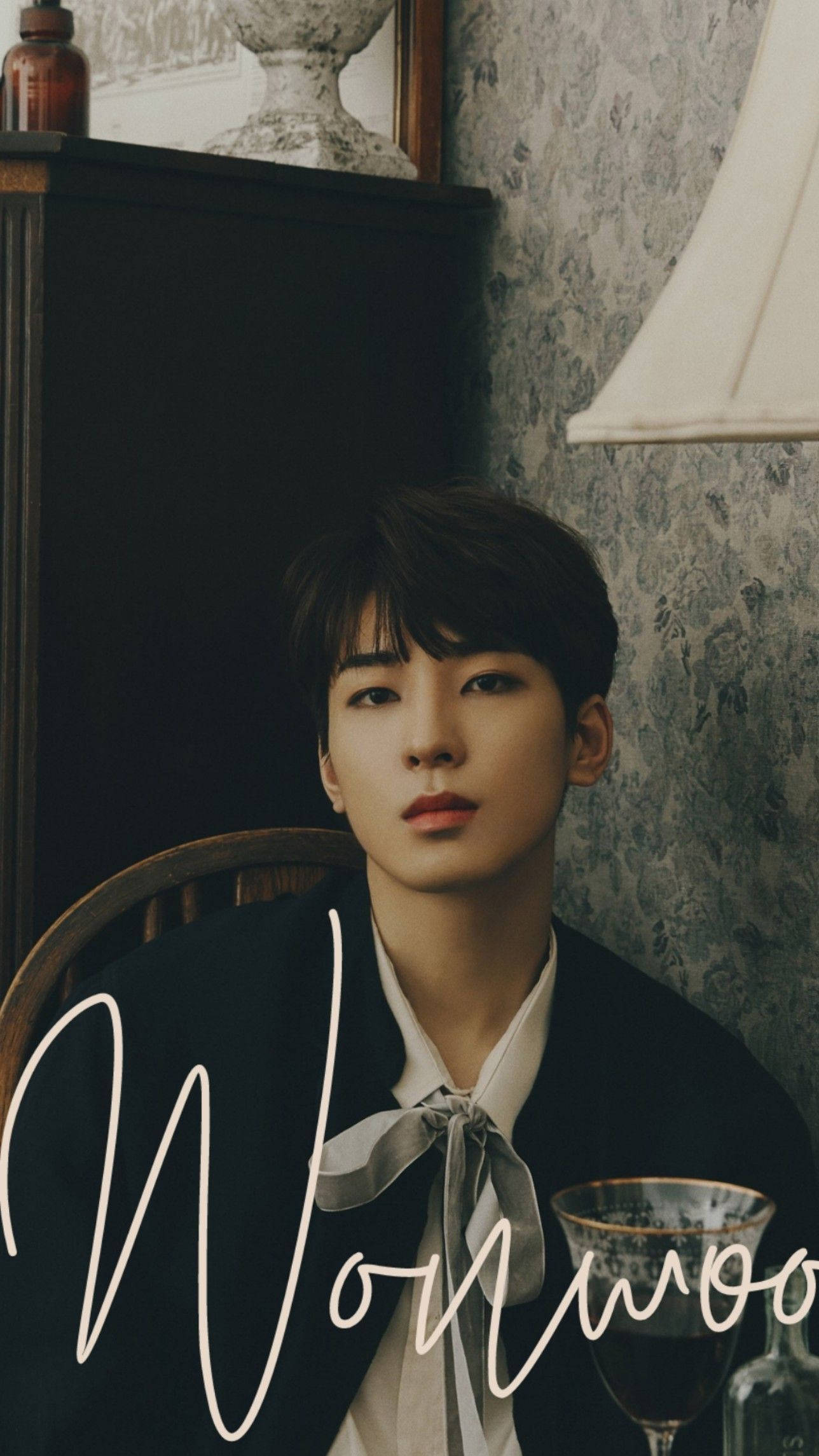 Wonwoo, dark hair, wooden chair, Full HD Phone Wallpaper