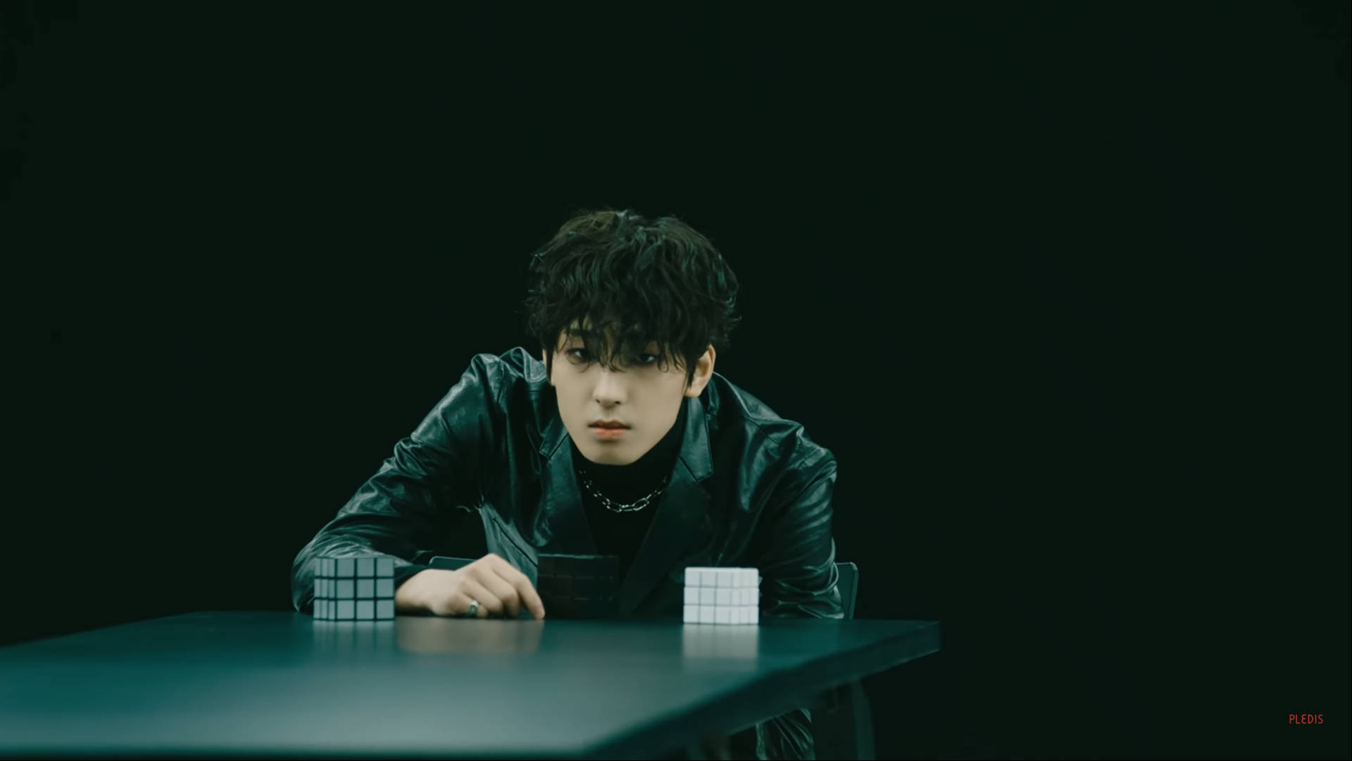 Wonwoo, black leather jacket, Rubik's cubes, Full HD Desktop Wallpaper