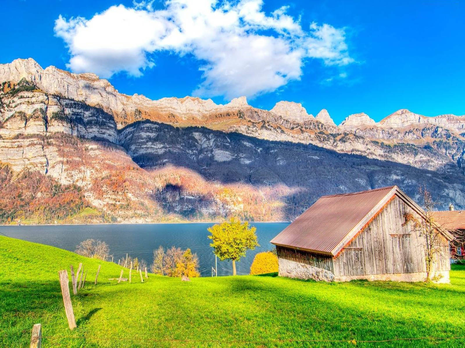 wooden house, scenic mountain range, rustic wooden barn, HD Desktop Wallpaper