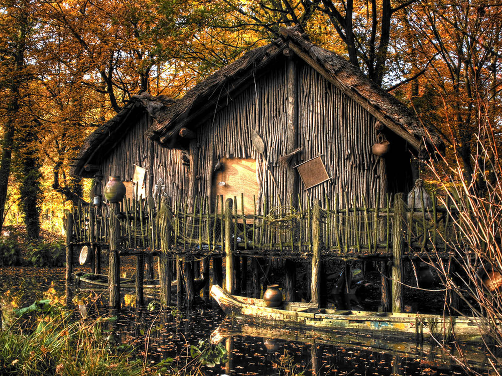 tribal wooden houses, rustic wooden stilt house, thatched roof, HD Desktop Wallpaper