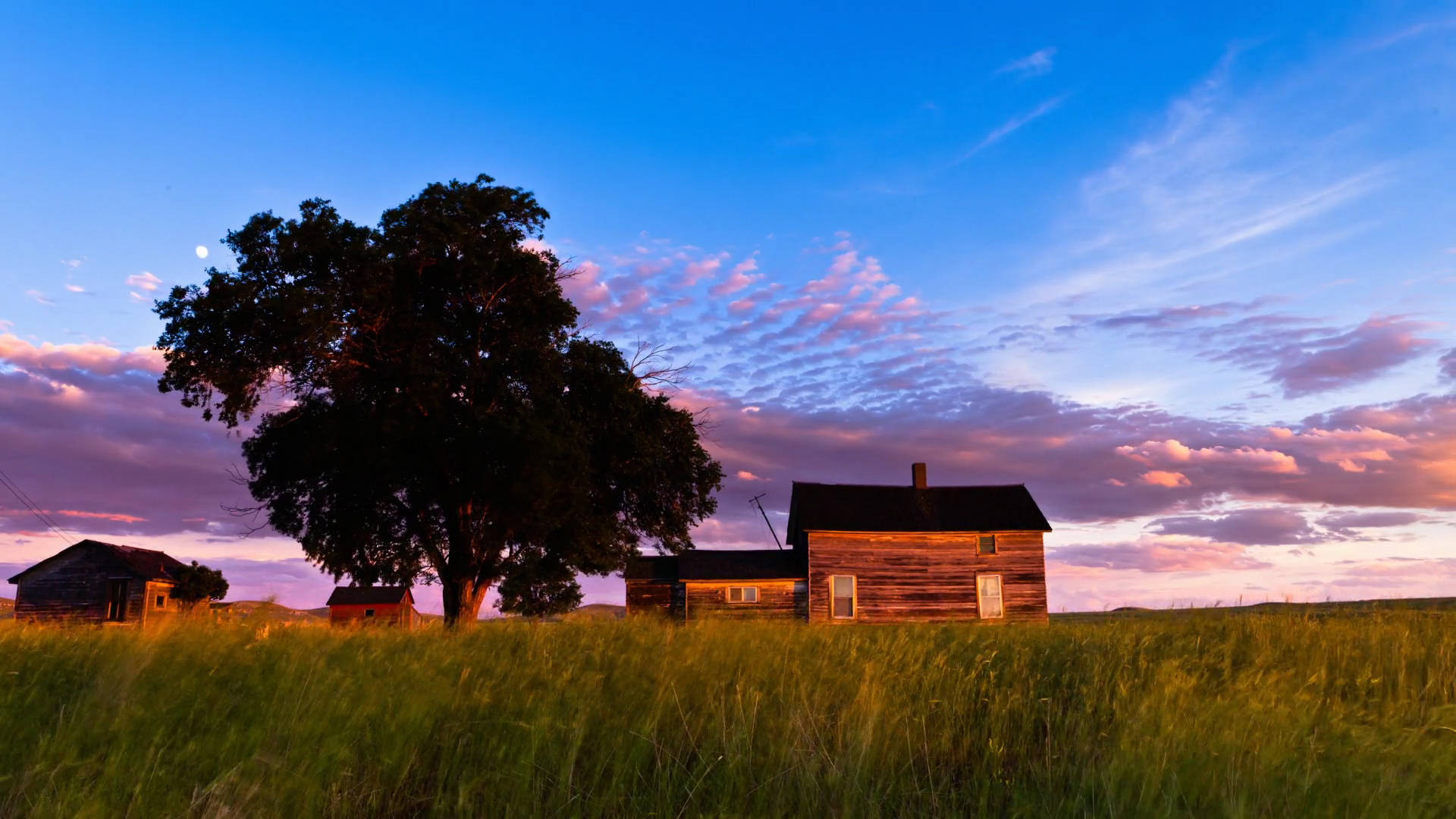 rustic wooden farmhouse, barn, twilight sky, Full HD Desktop Wallpaper